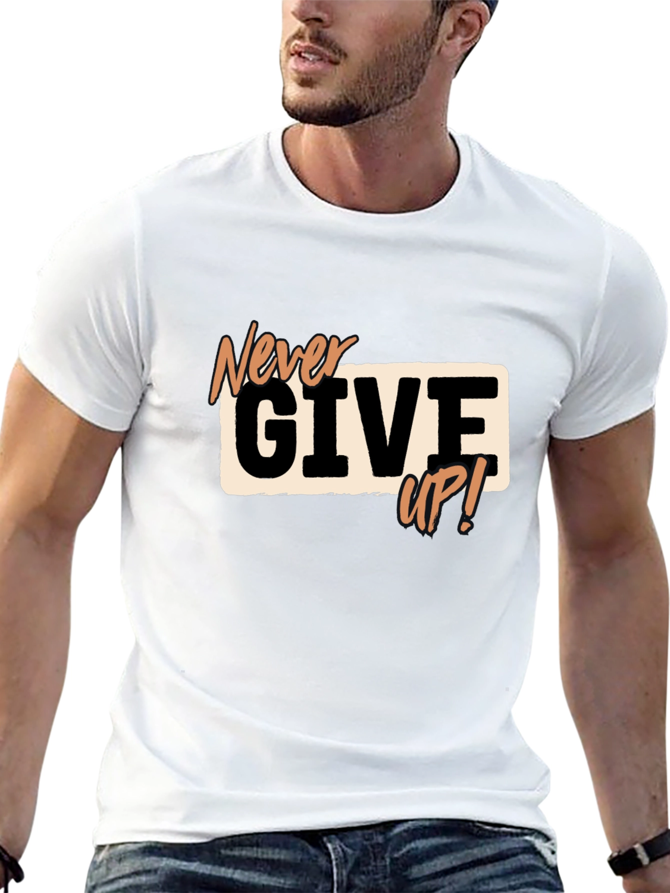 Never Give Up Black Graphic Tee - Motivational T-Shirt