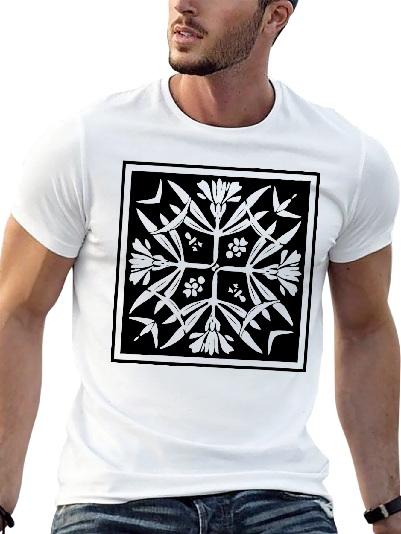 Floral Patterned Black T-Shirt