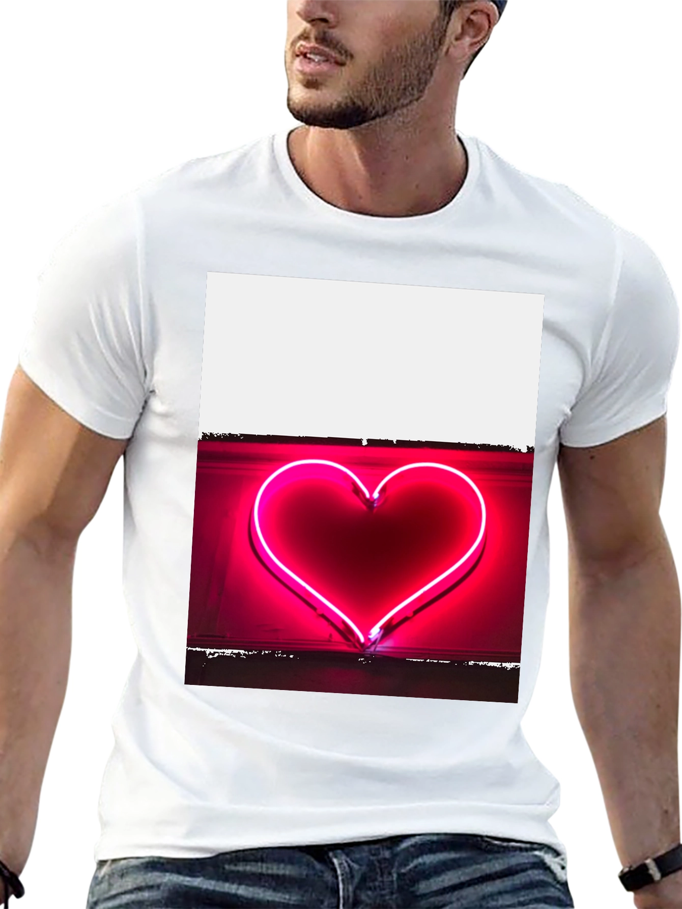 Neon Heart Tee - Black Cotton Graphic T-Shirt