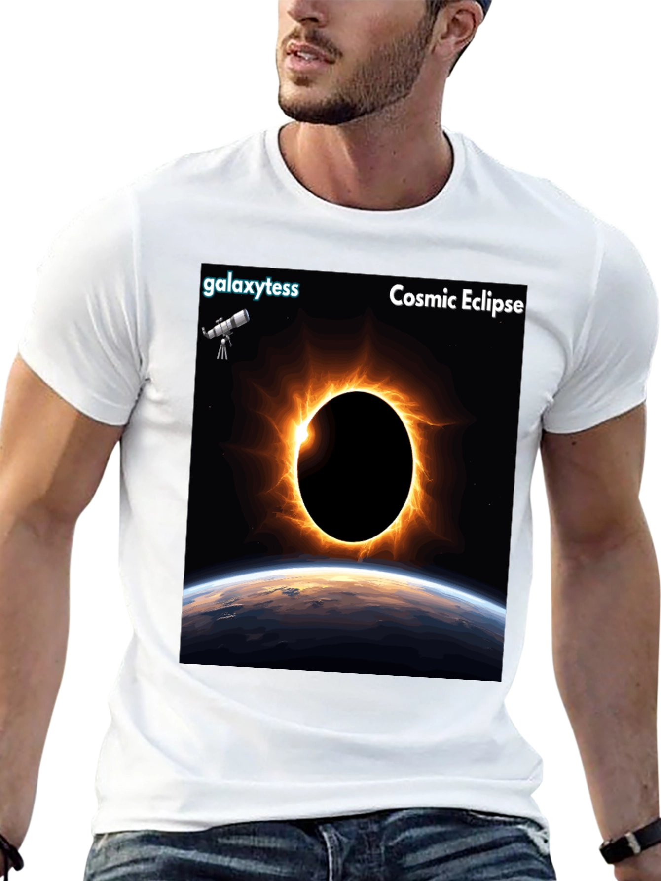Cosmic Eclipse Graphic Tee - Black Short Sleeve