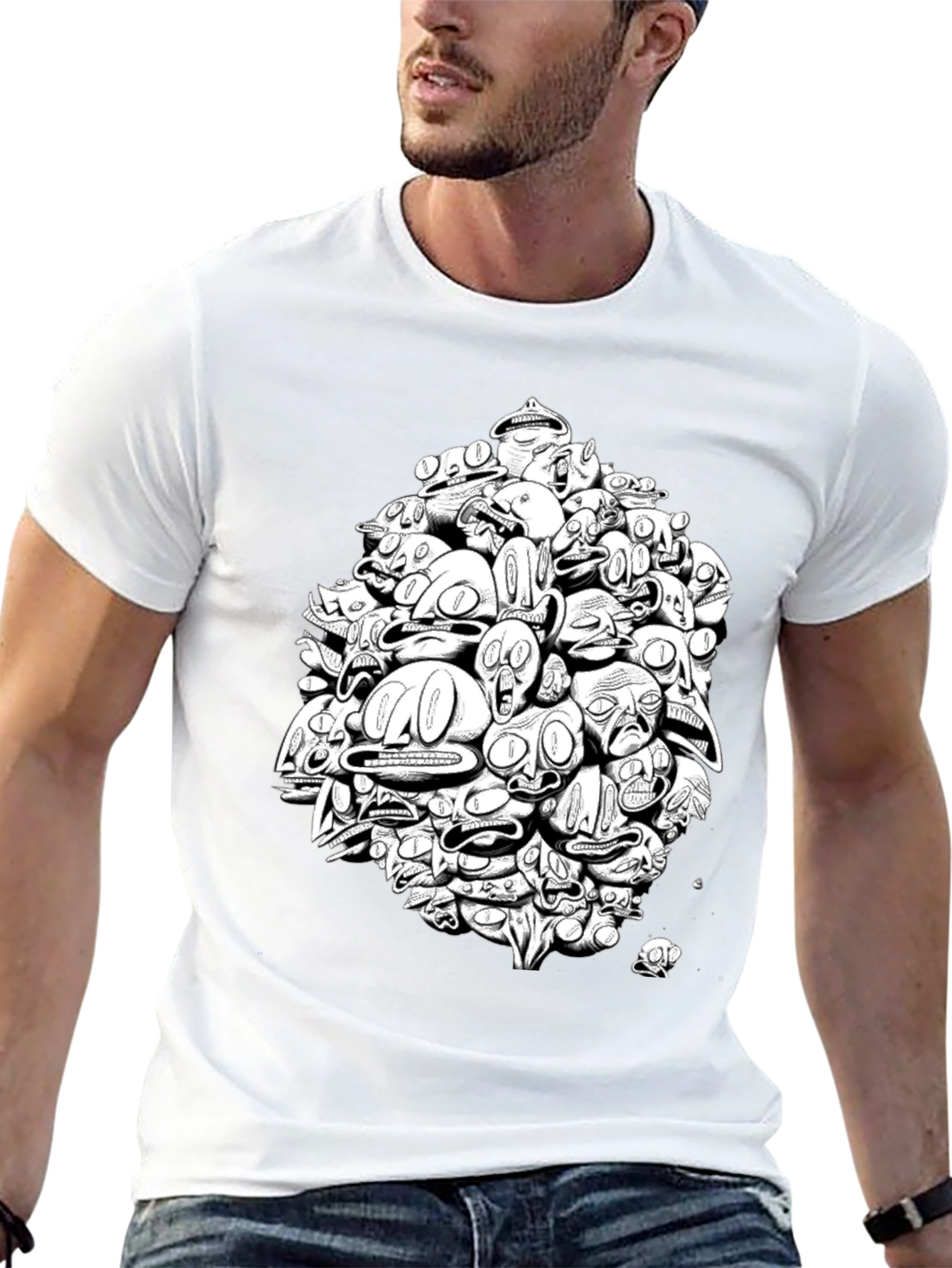 Abstract Faces Graphic Print Black T-Shirt