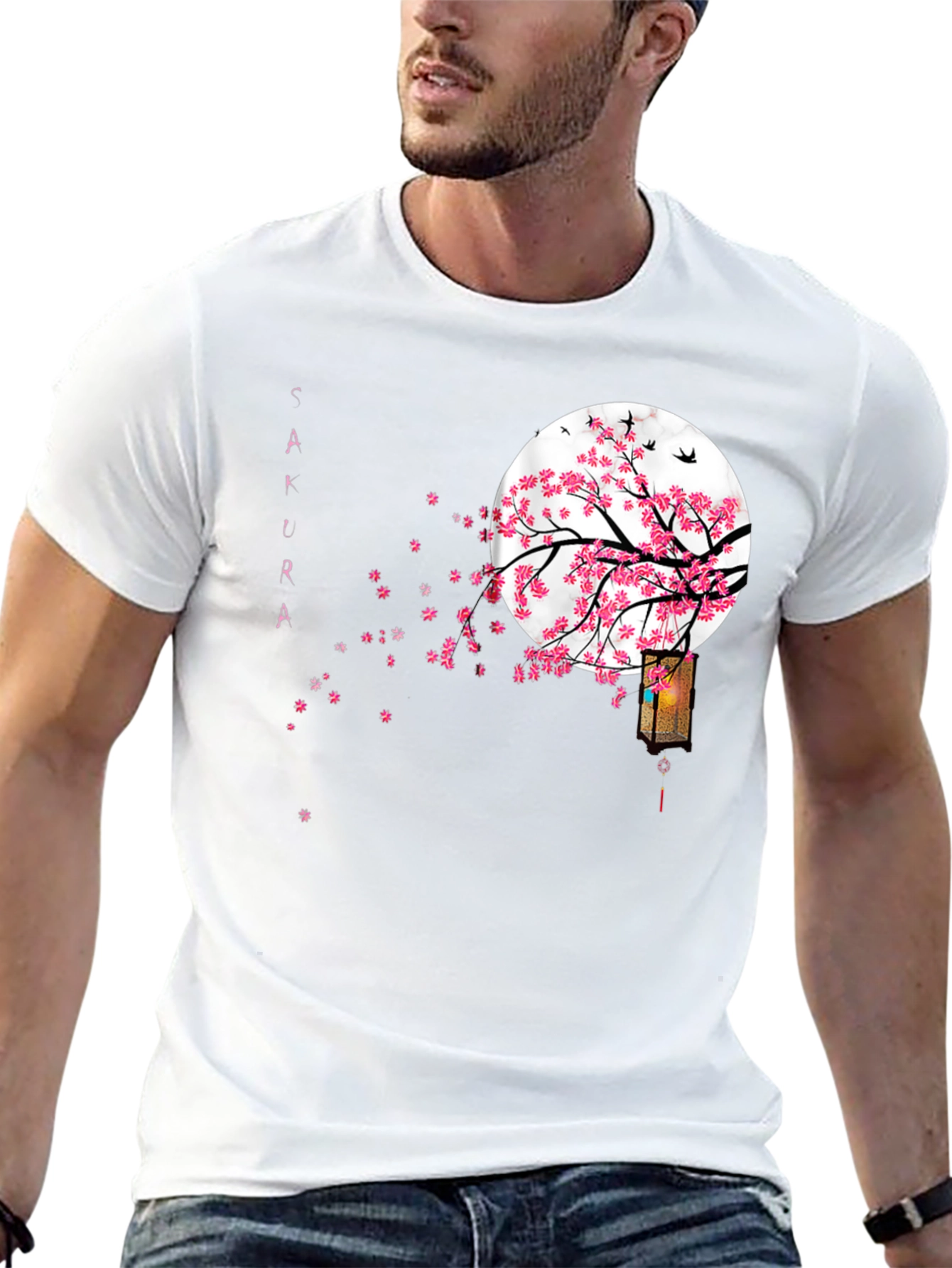Sakura Moon Black T-Shirt Japanese Style