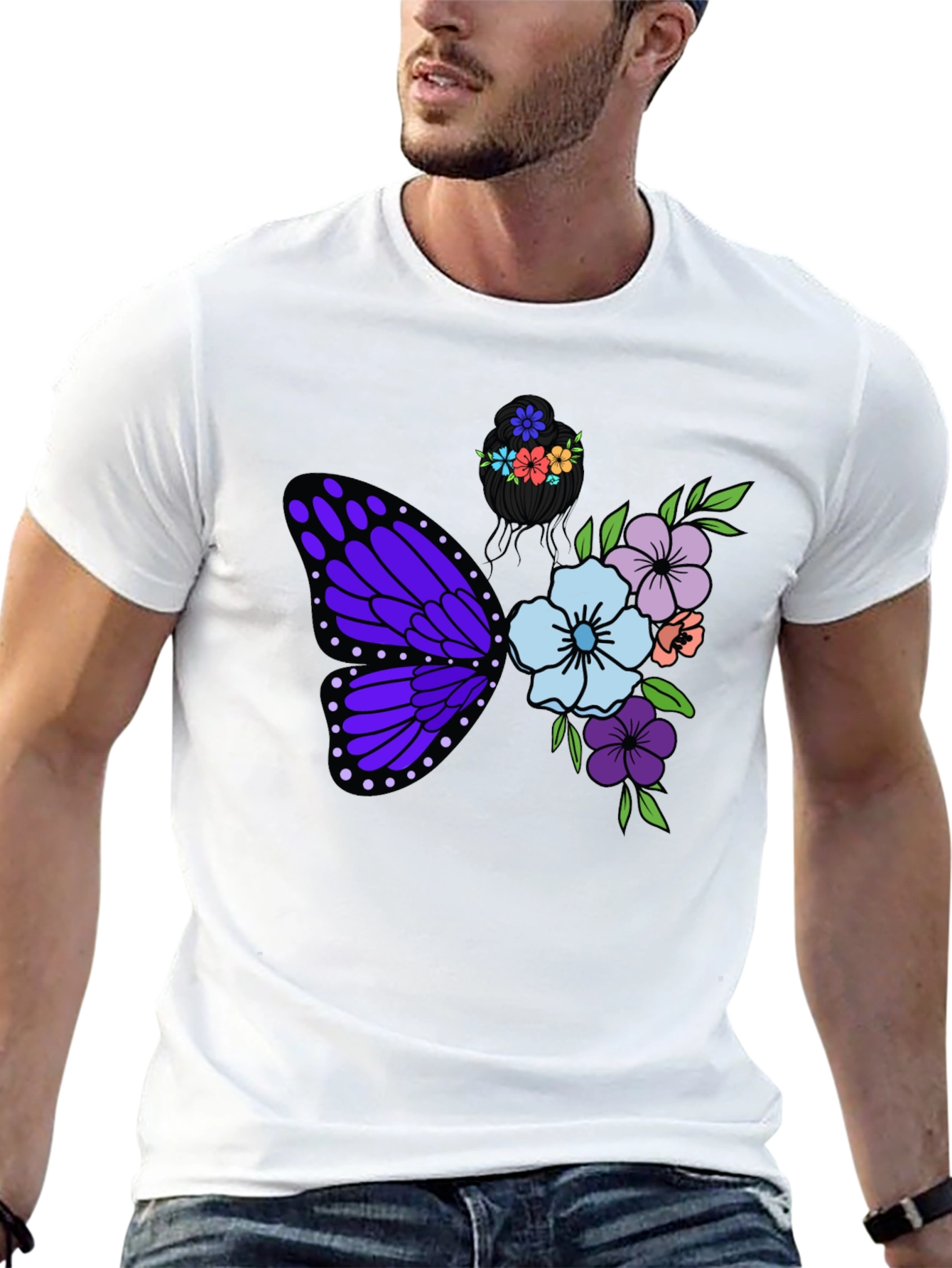 Butterfly Floral Graphic T-Shirt - Black