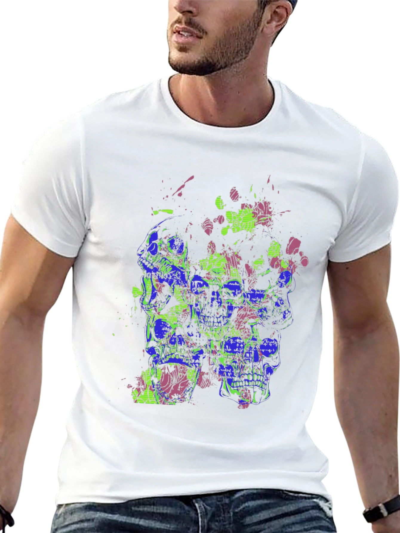 Skull Splatter Graphic Print Crew Neck T-Shirt