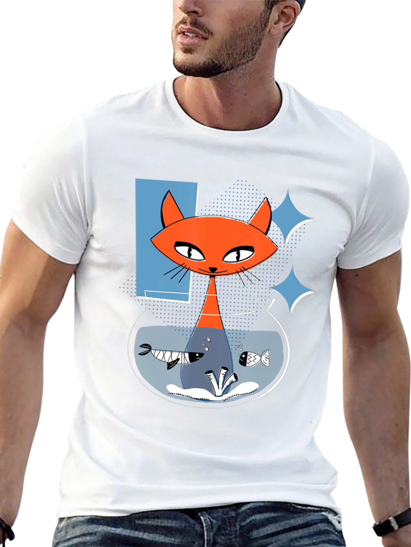 Retro Cat Fish Bowl Graphic Tee
