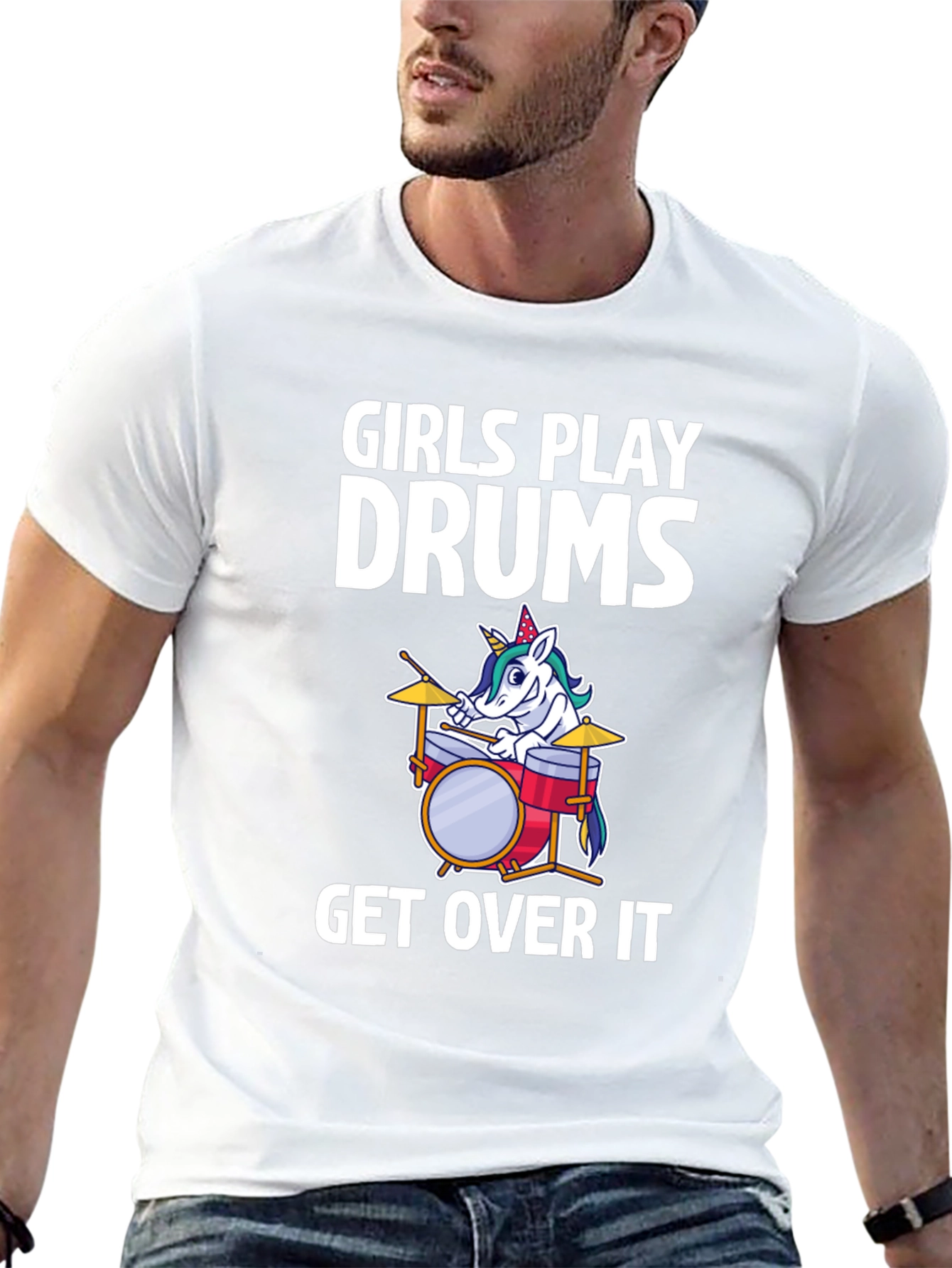 Girls Play Drums Unicorn T-Shirt