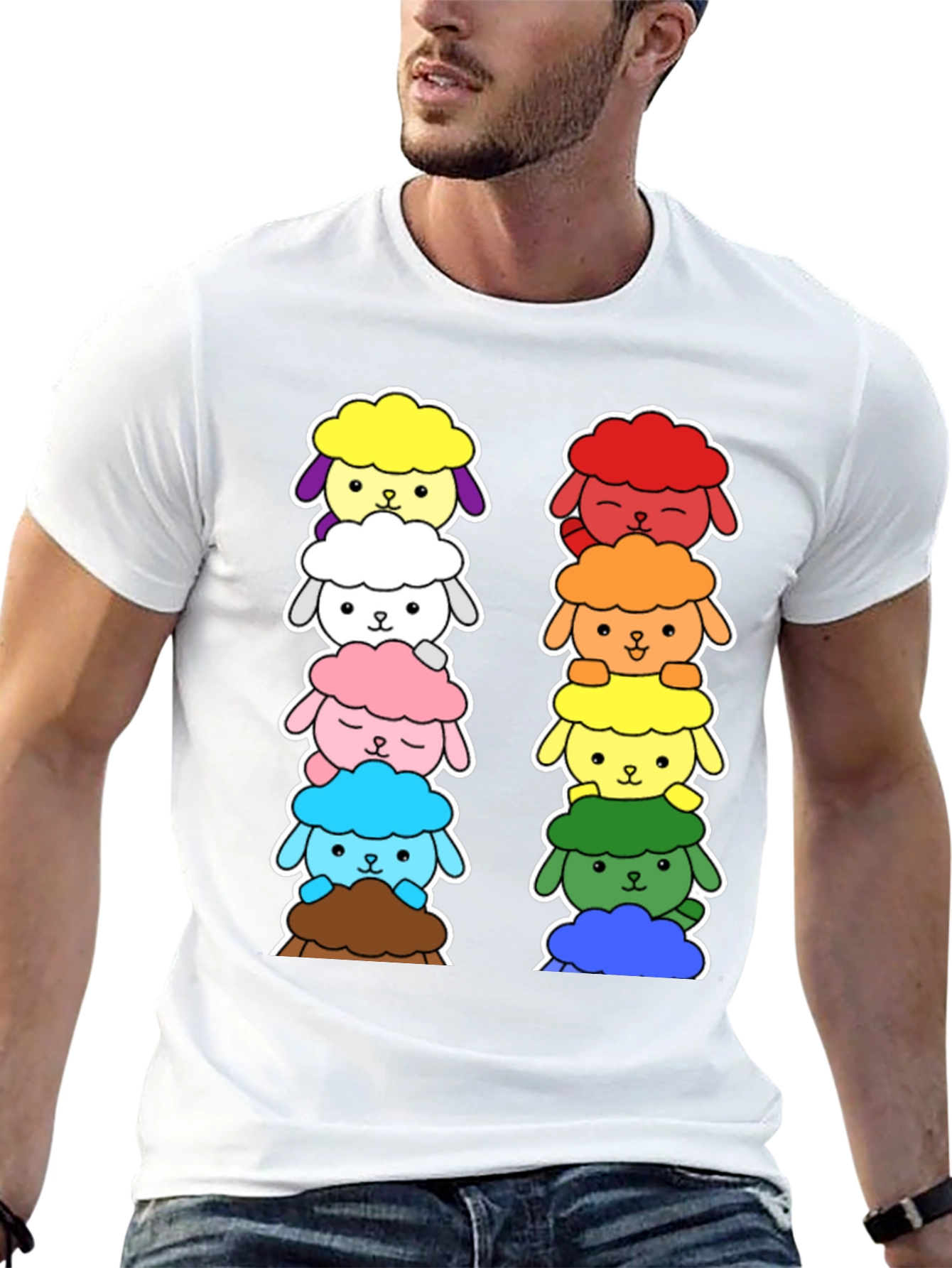 Rainbow Sheep Stack T-Shirt - Cute & Unique!
