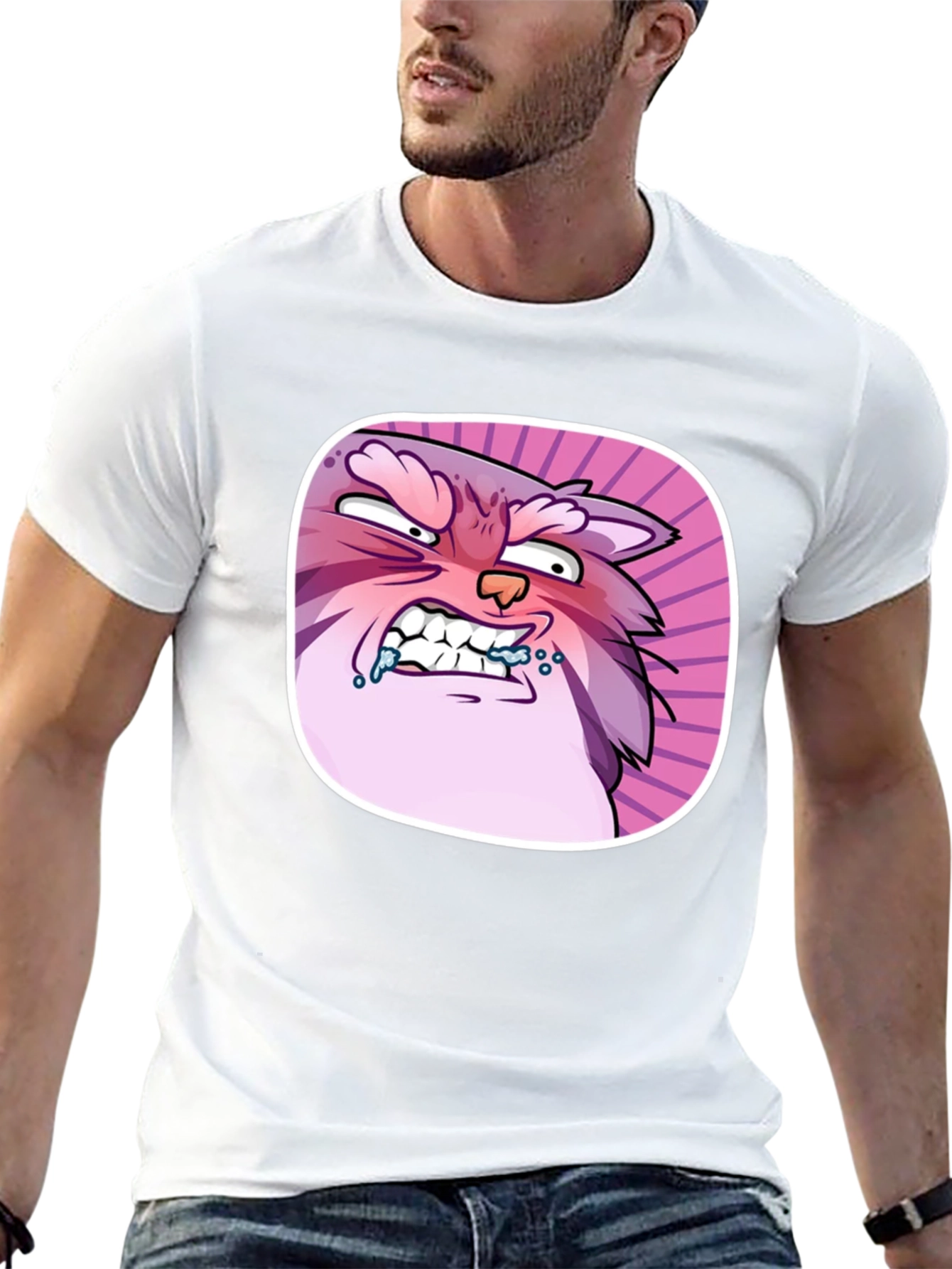 Funny Angry Cartoon Cat Graphic Black T-Shirt