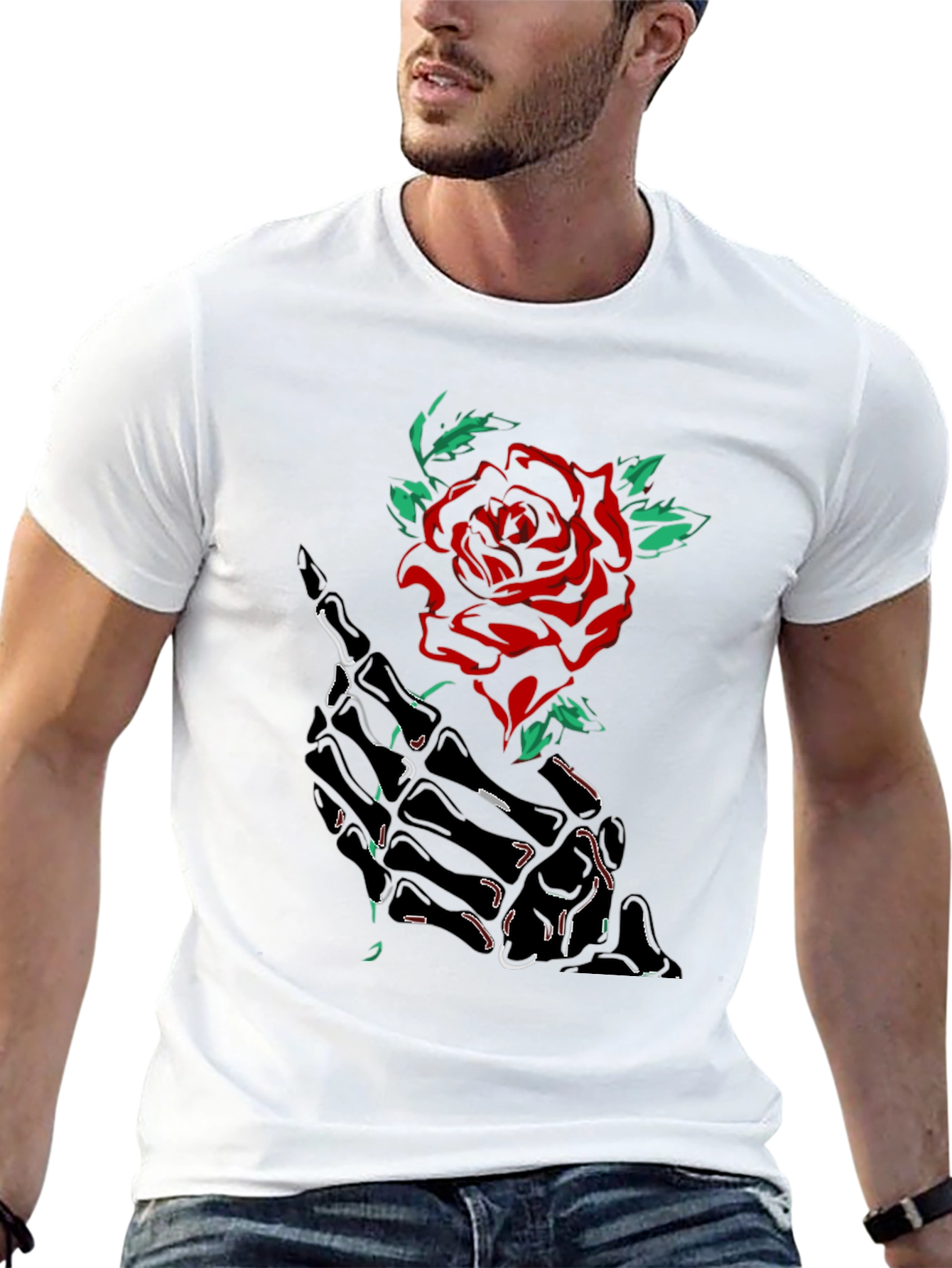 Skeleton Hand Rose Graphic Tee - Black