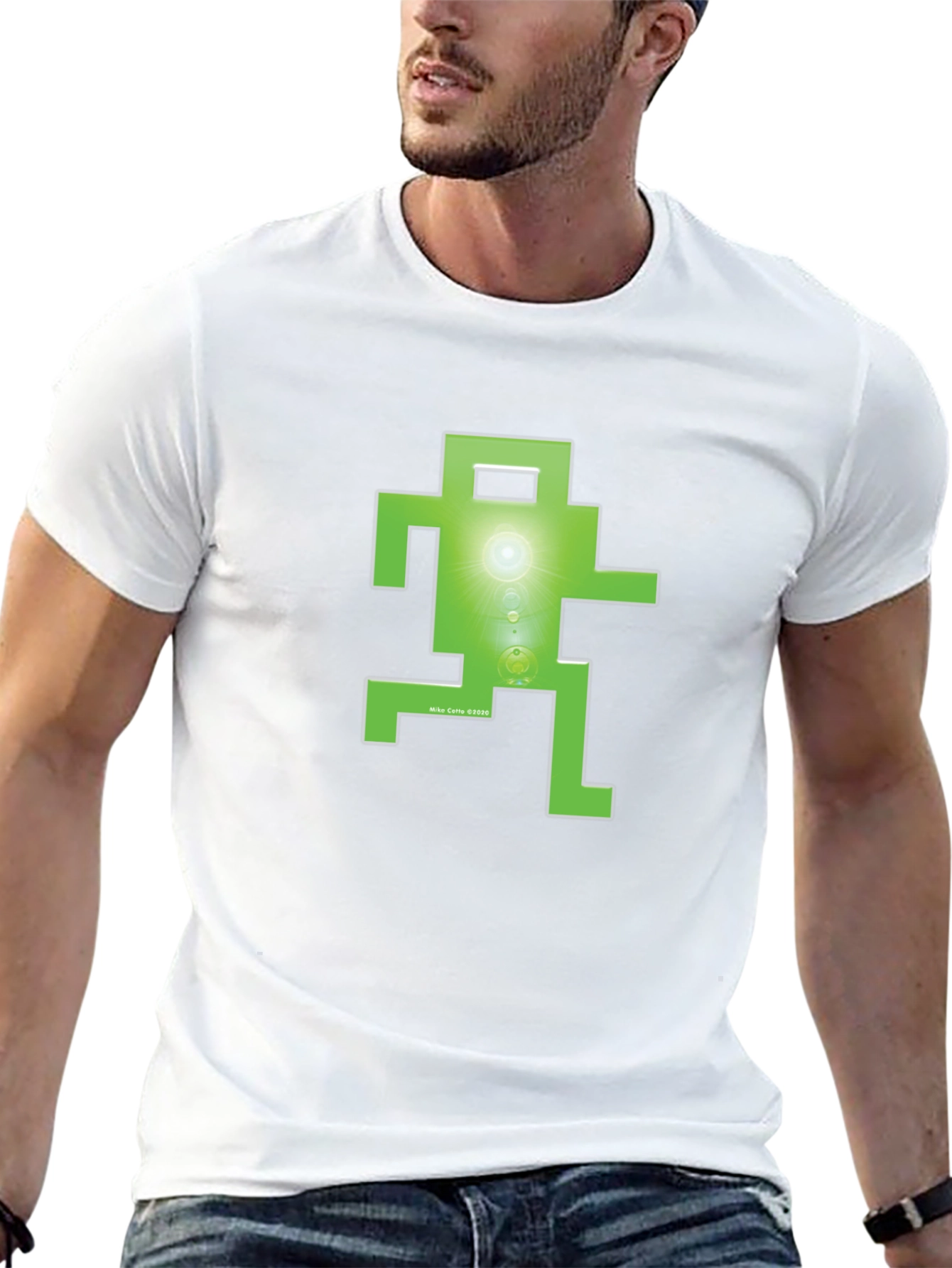 Retro Green Pixel Figure T-Shirt - Classic Gaming Style
