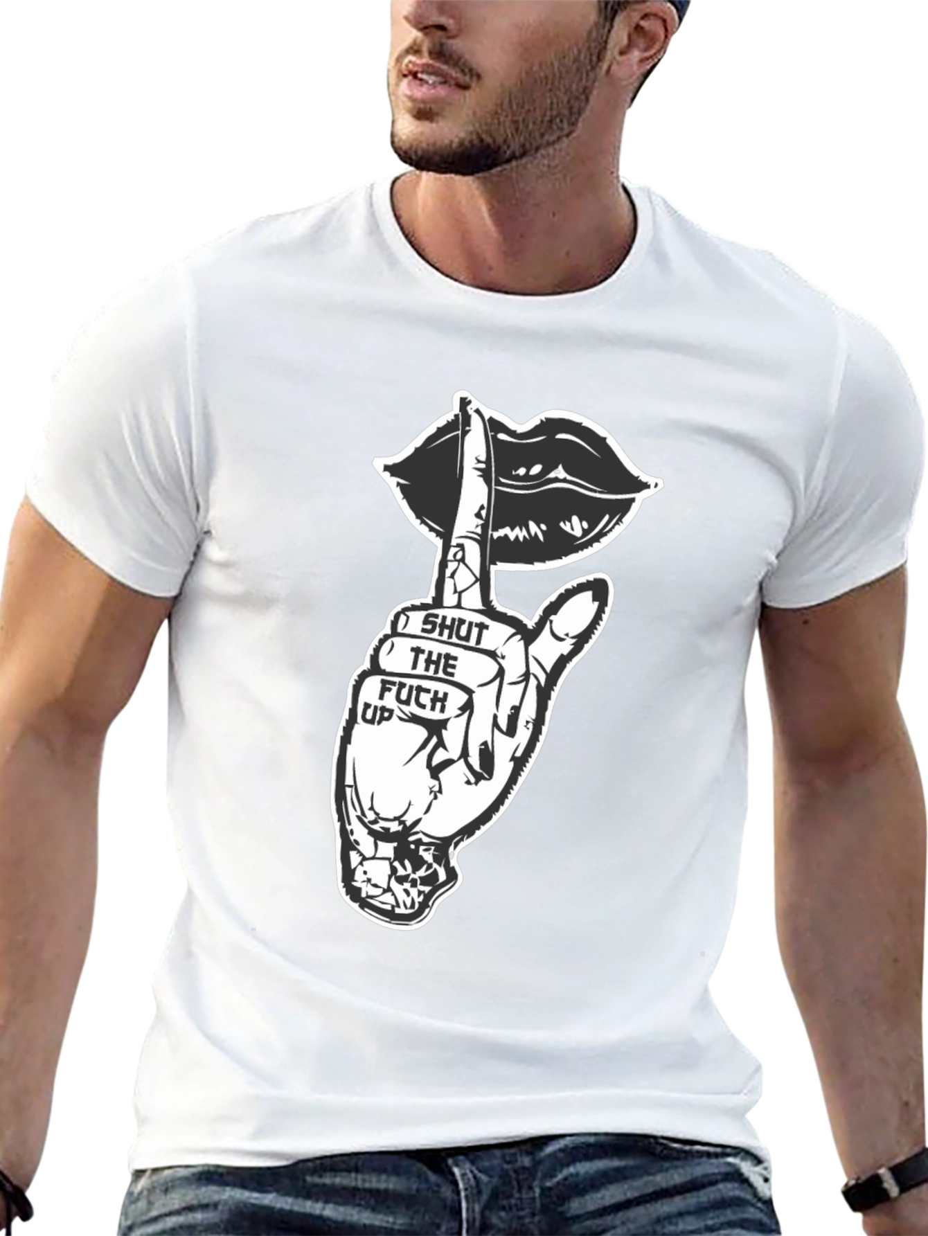 Shut Up Graphic Tee - Black Crew Neck T-Shirt