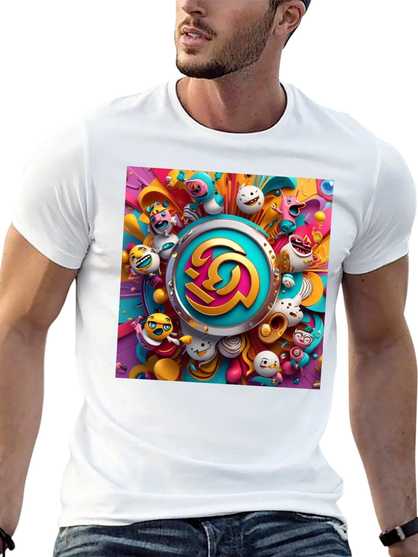 Vibrant Cartoon Graphic Print Black Tee