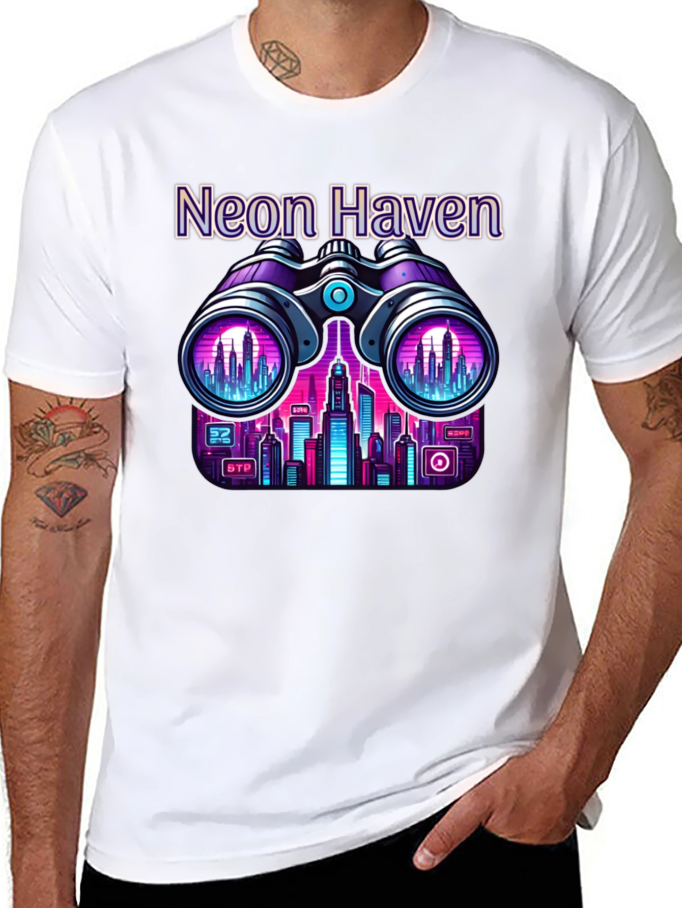 Neon Haven Cityscape Graphic Tee