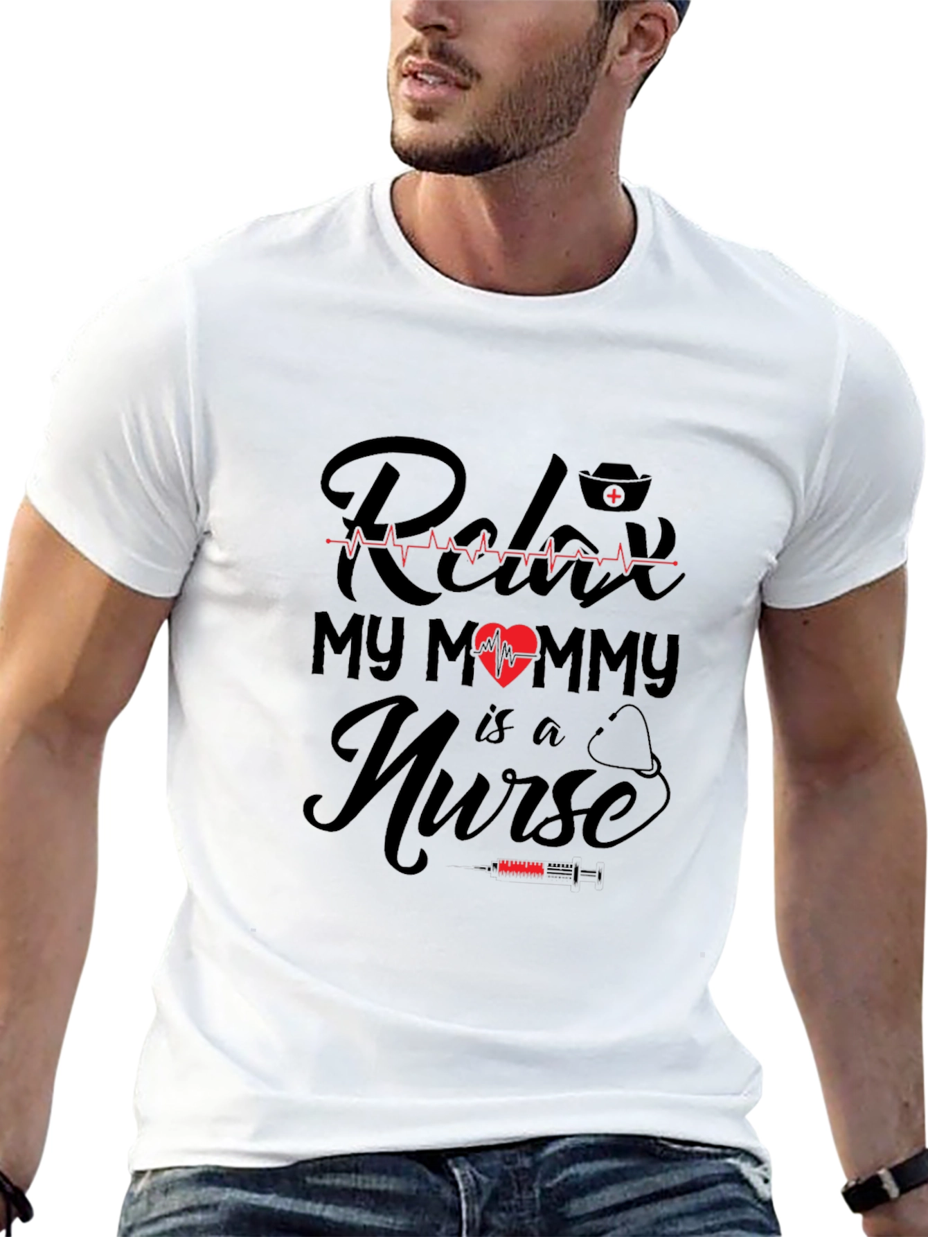 Relax My Mommy is a Nurse T-Shirt - Black