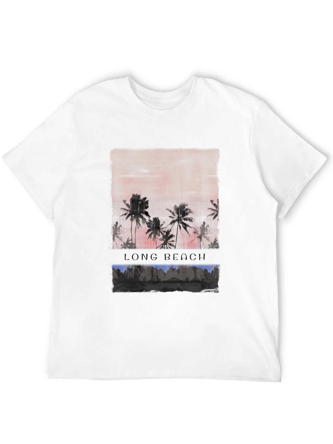 Long Beach Palm Tree Sunset Graphic Tee - Black