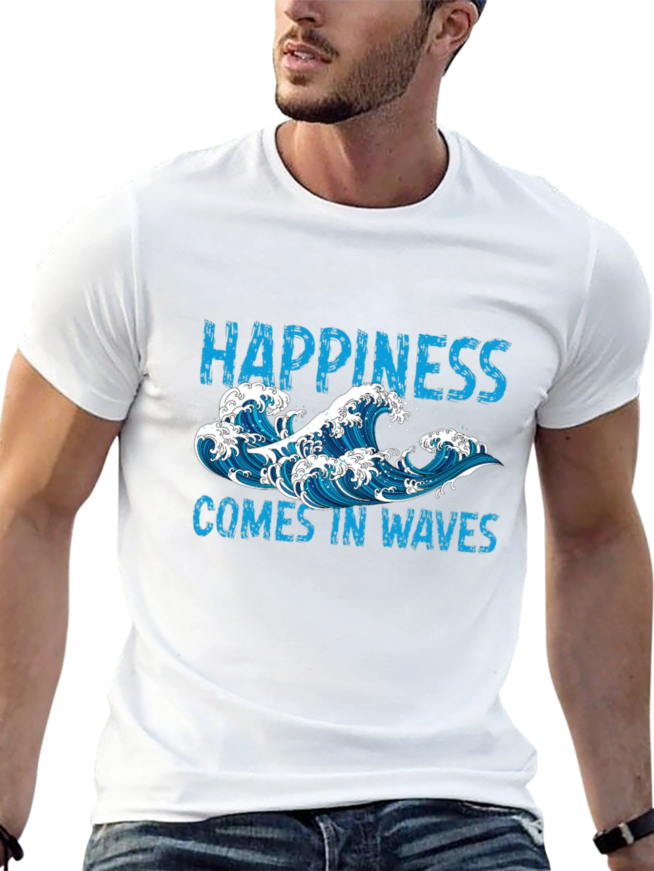 Happiness Comes In Waves Mens Graphic Tee