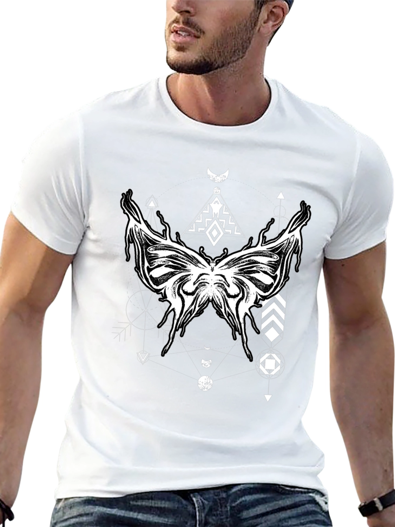 Geometric Butterfly Graphic Black T-Shirt