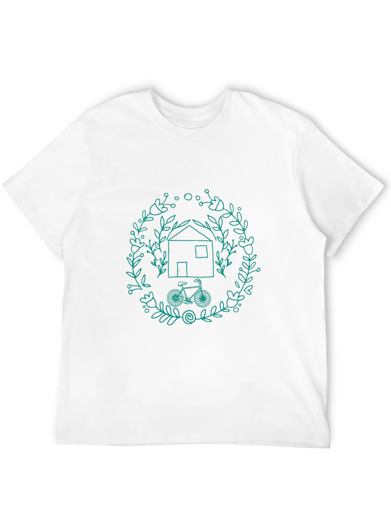 Black T-Shirt with House and Bike Design