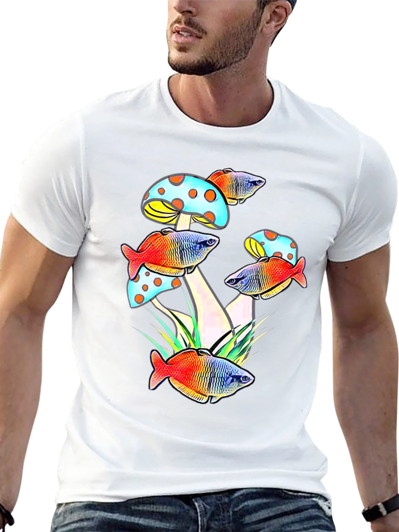 Mushroom Fish Graphic Tee - Unique Design