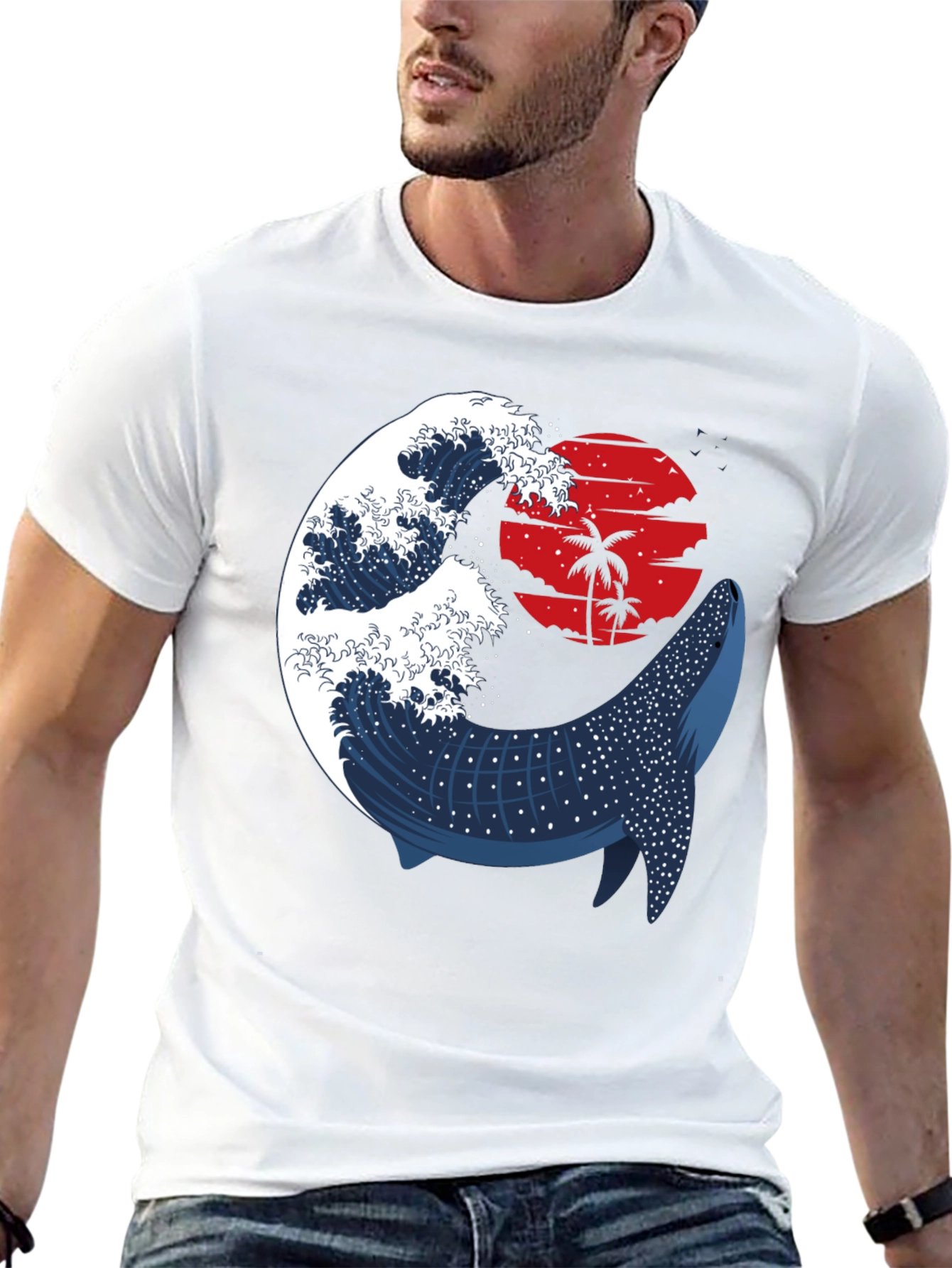 Whale Shark & Wave Graphic Tee - Ocean Sunset