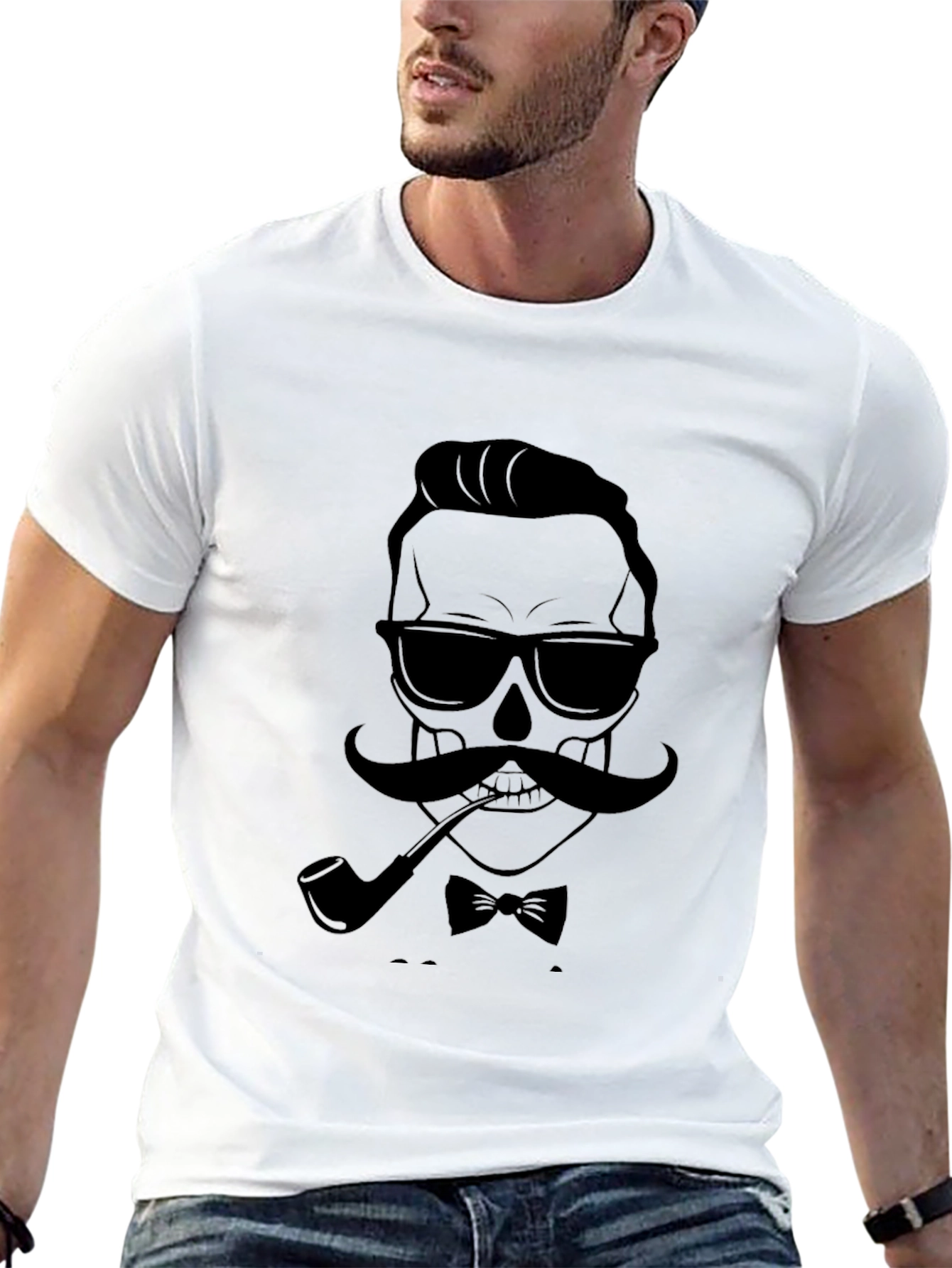 Skull Gentleman Graphic Tee - Black Casual T-Shirt