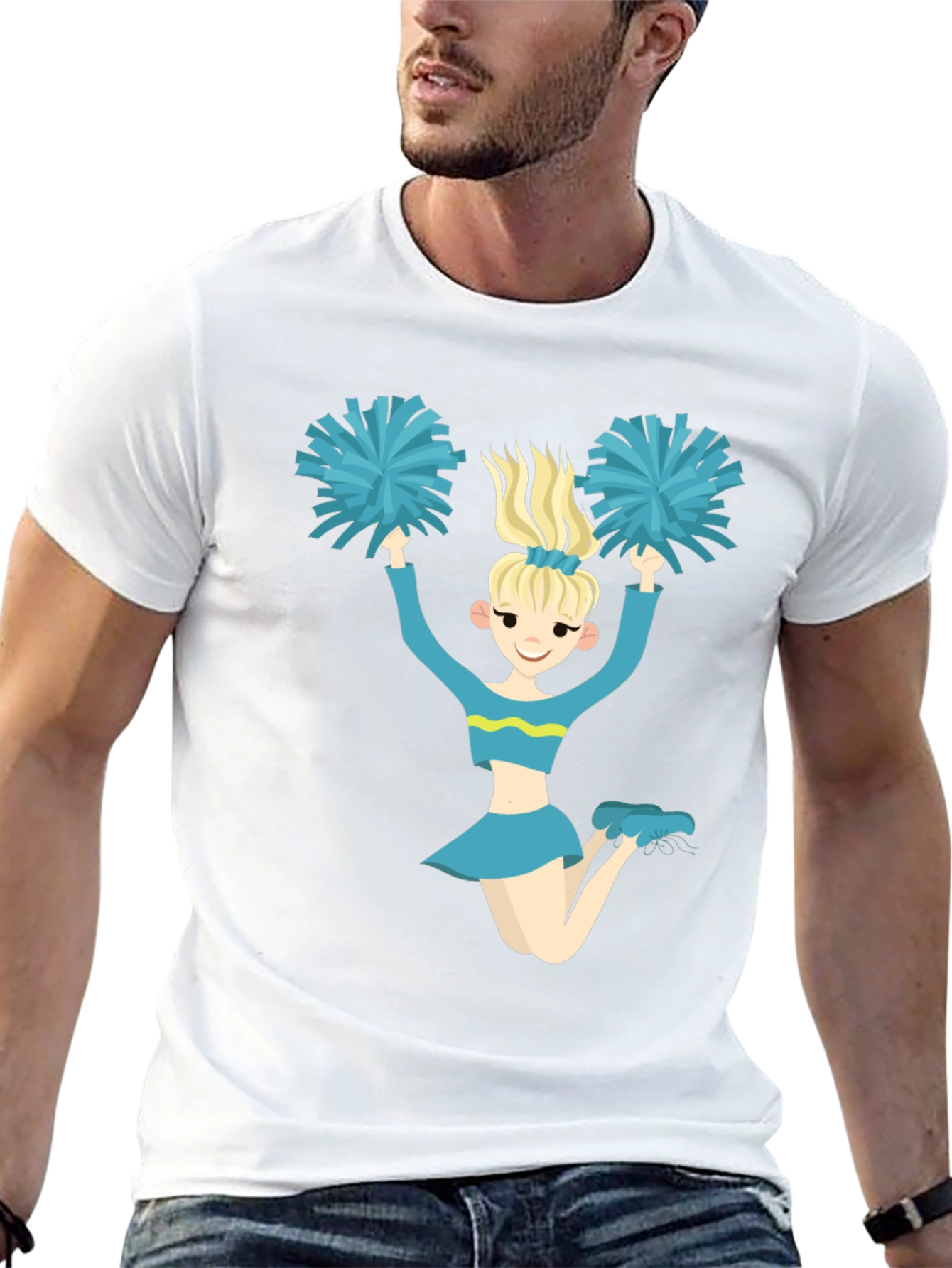 Cheerleader Graphic Tee - Black Cotton T-Shirt