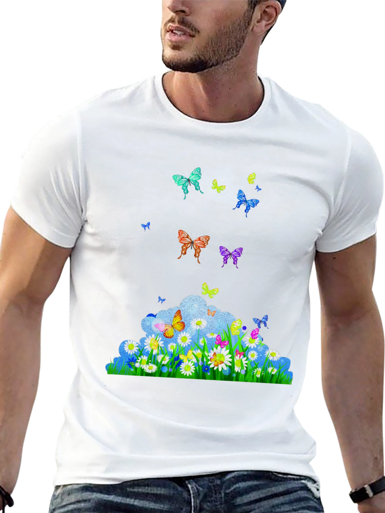 Butterfly Meadow Graphic Black T-Shirt
