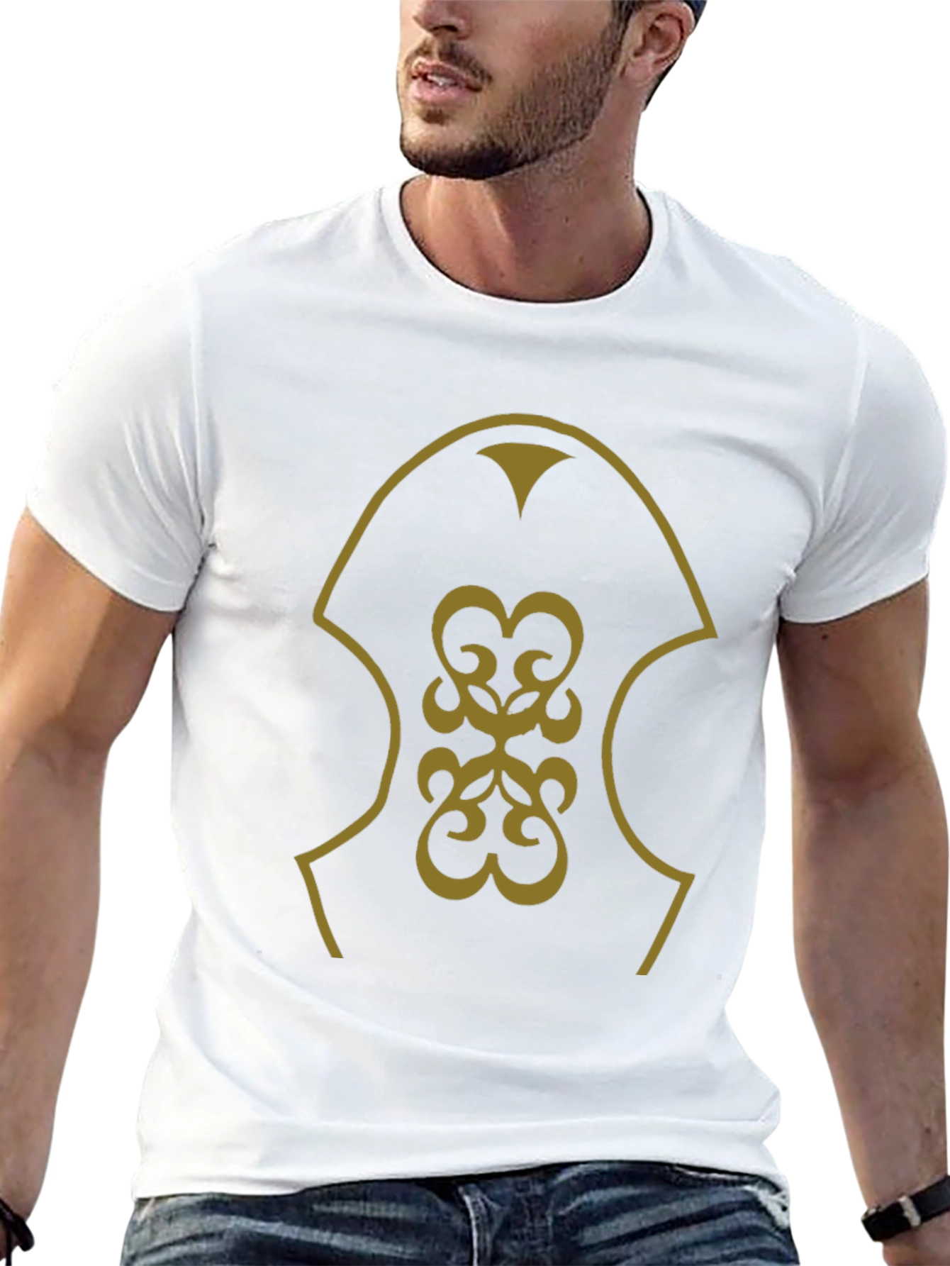 Stylish Black T-Shirt with Golden Pattern