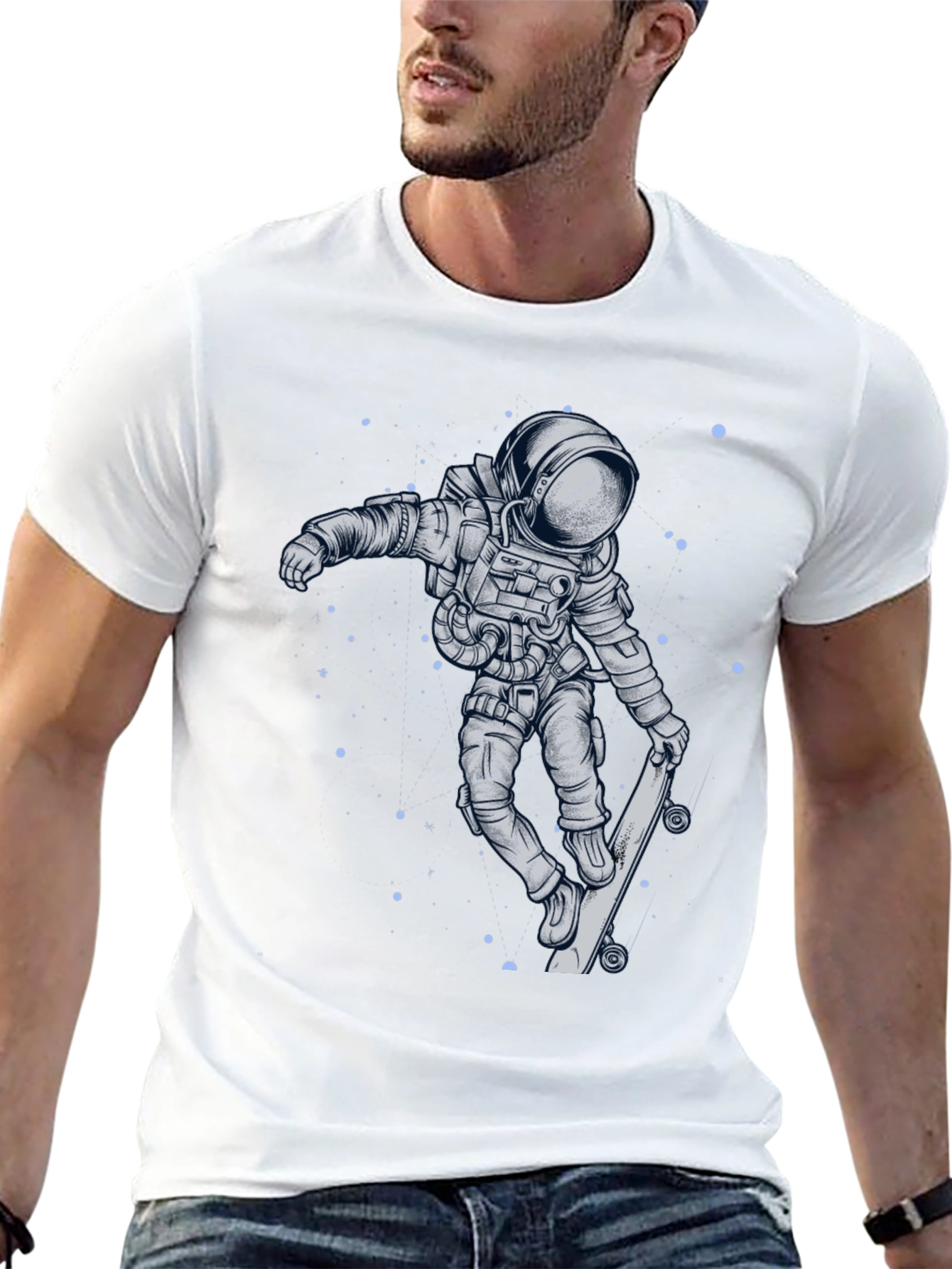 Skateboarding Astronaut Graphic Tee - Cool Space Design