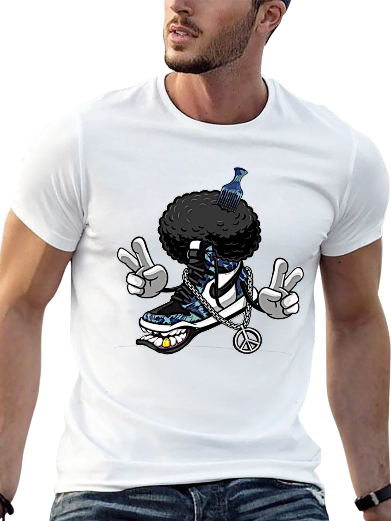 Cool Afro Shoe Cartoon T-Shirt
