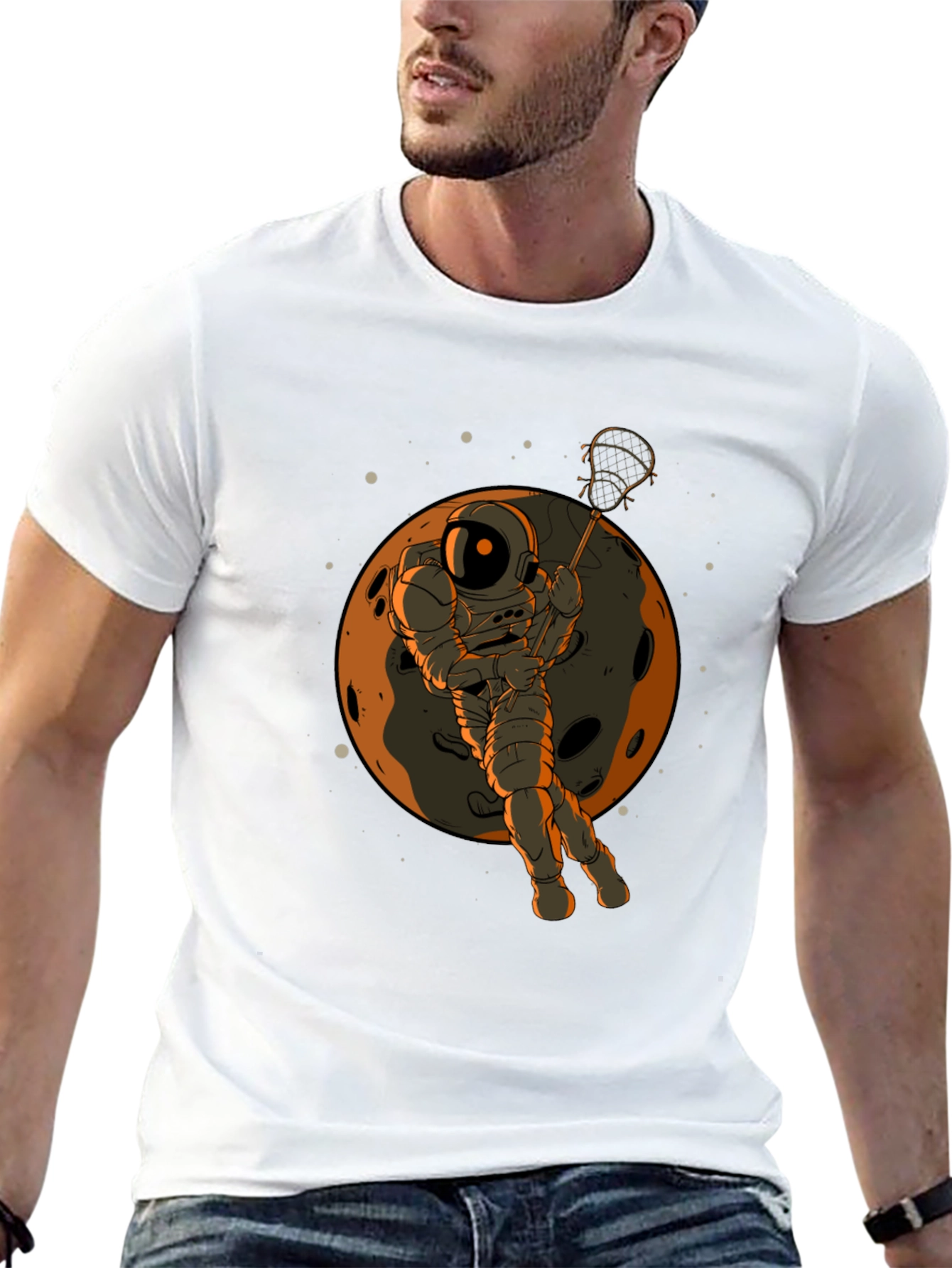 Astronaut Lacrosse Moon T-Shirt - Space Sport Tee
