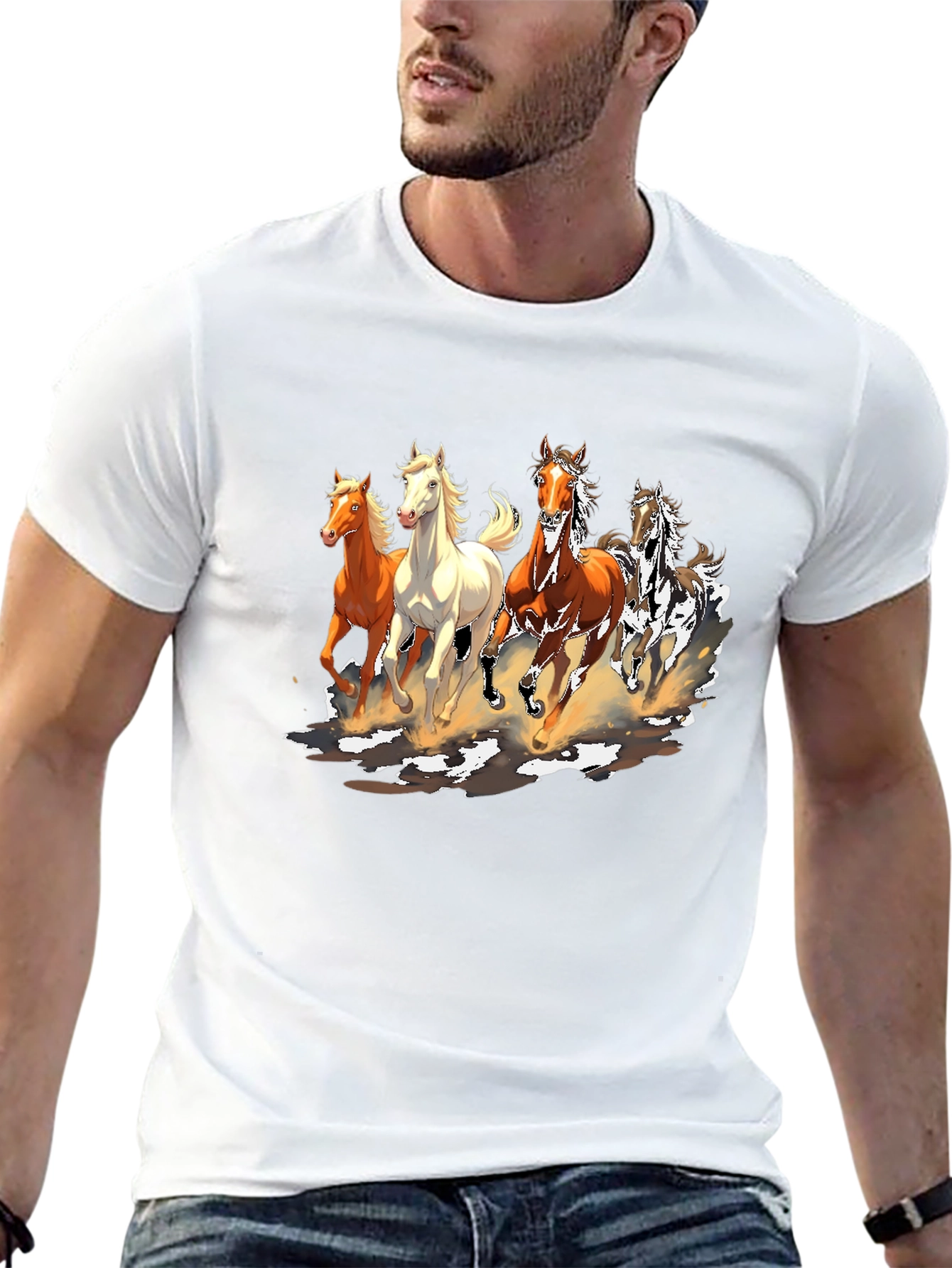 Horse Print Crew Neck T-Shirt