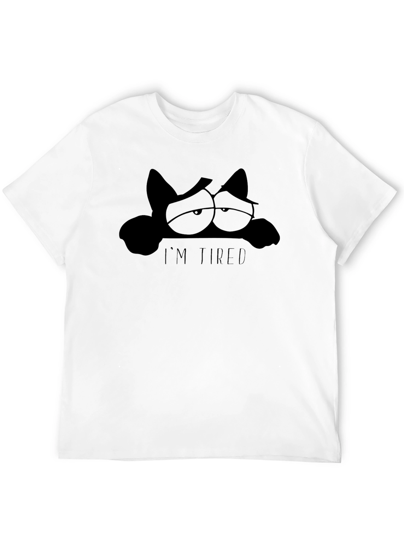 Im Tired Cat Graphic Tee - Black Cotton T-Shirt
