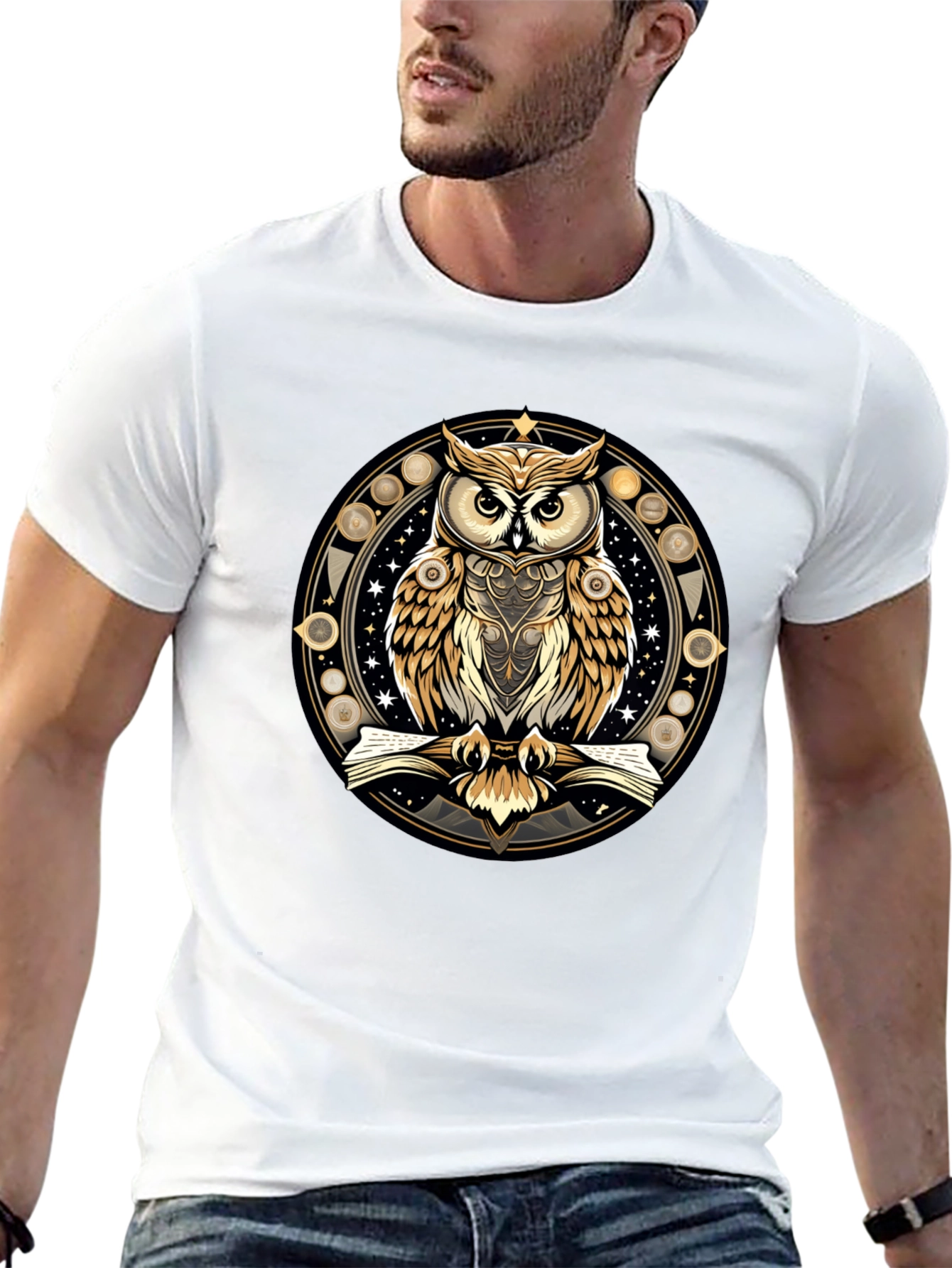 Mystic Owl Graphic Tee - Stylish Unisex Black T-Shirt