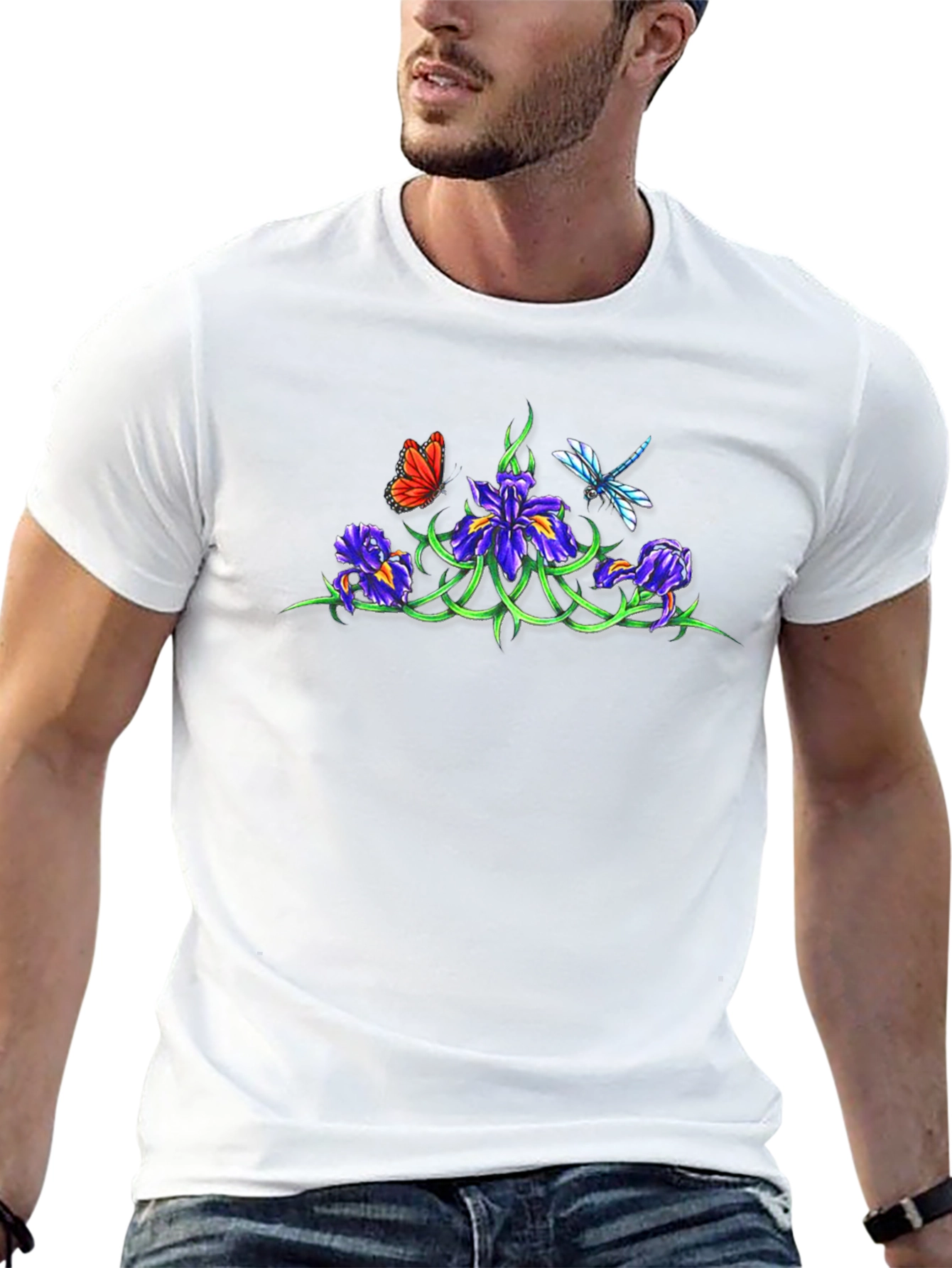 Floral & Insect Graphic Black T-Shirt