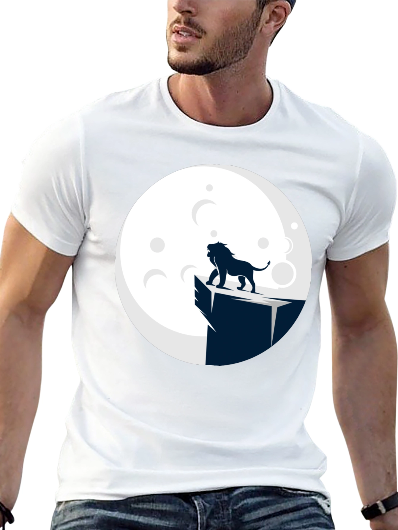 Lion Moon Graphic Tee - Black Cotton Blend