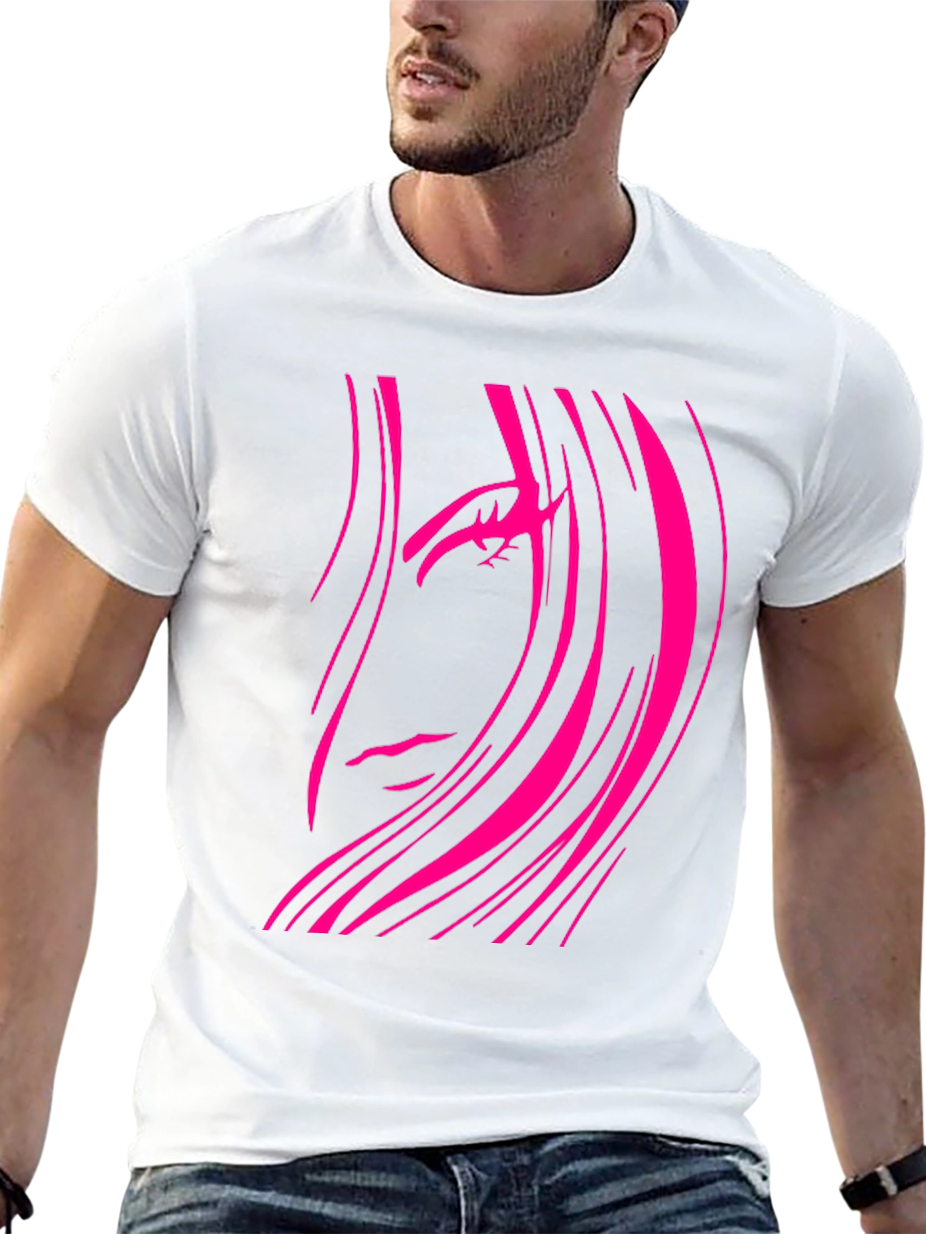 Black T-Shirt with Abstract Pink Haired Face