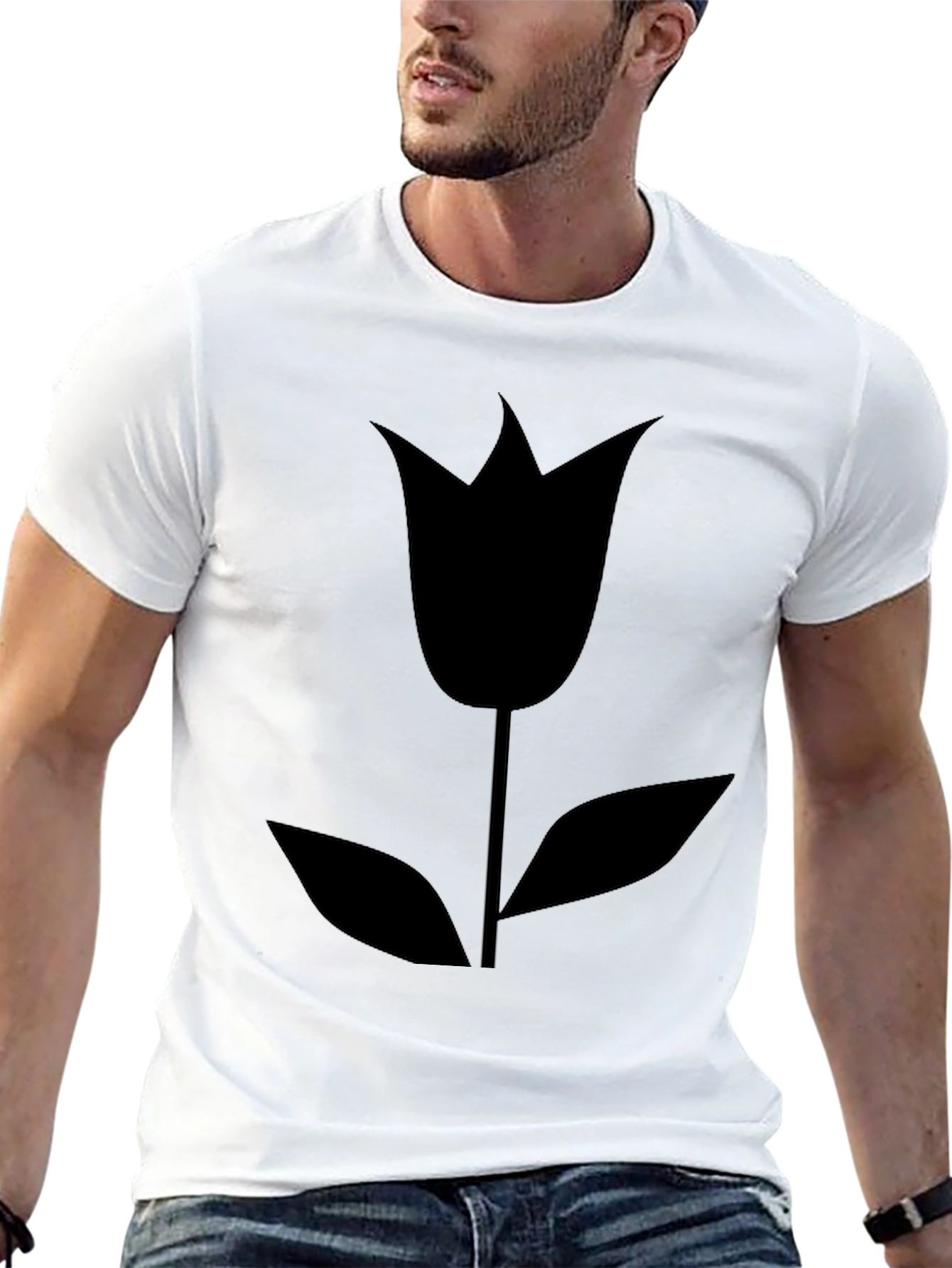 Minimalist Black Tulip Graphic Tee