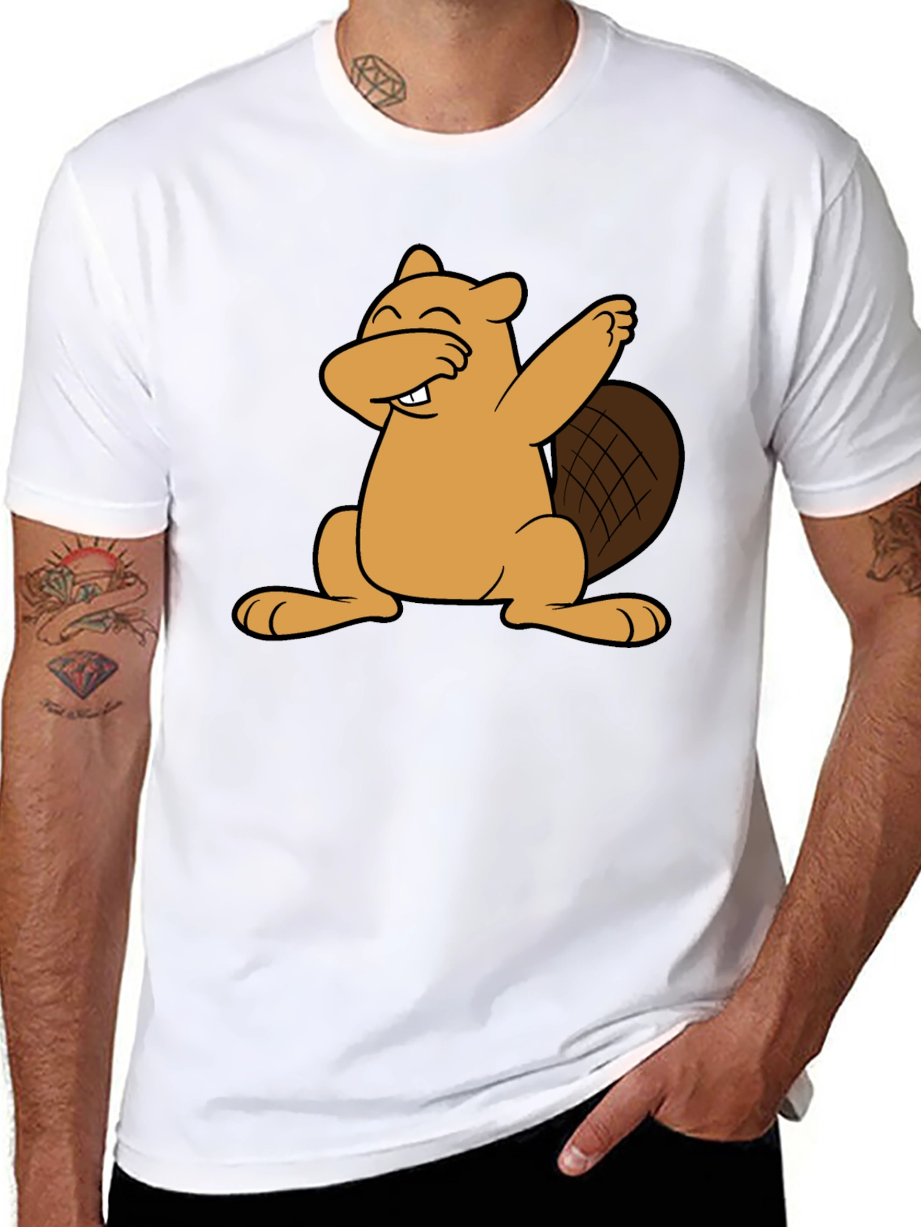 Funny Beaver Dabbing Black T-Shirt