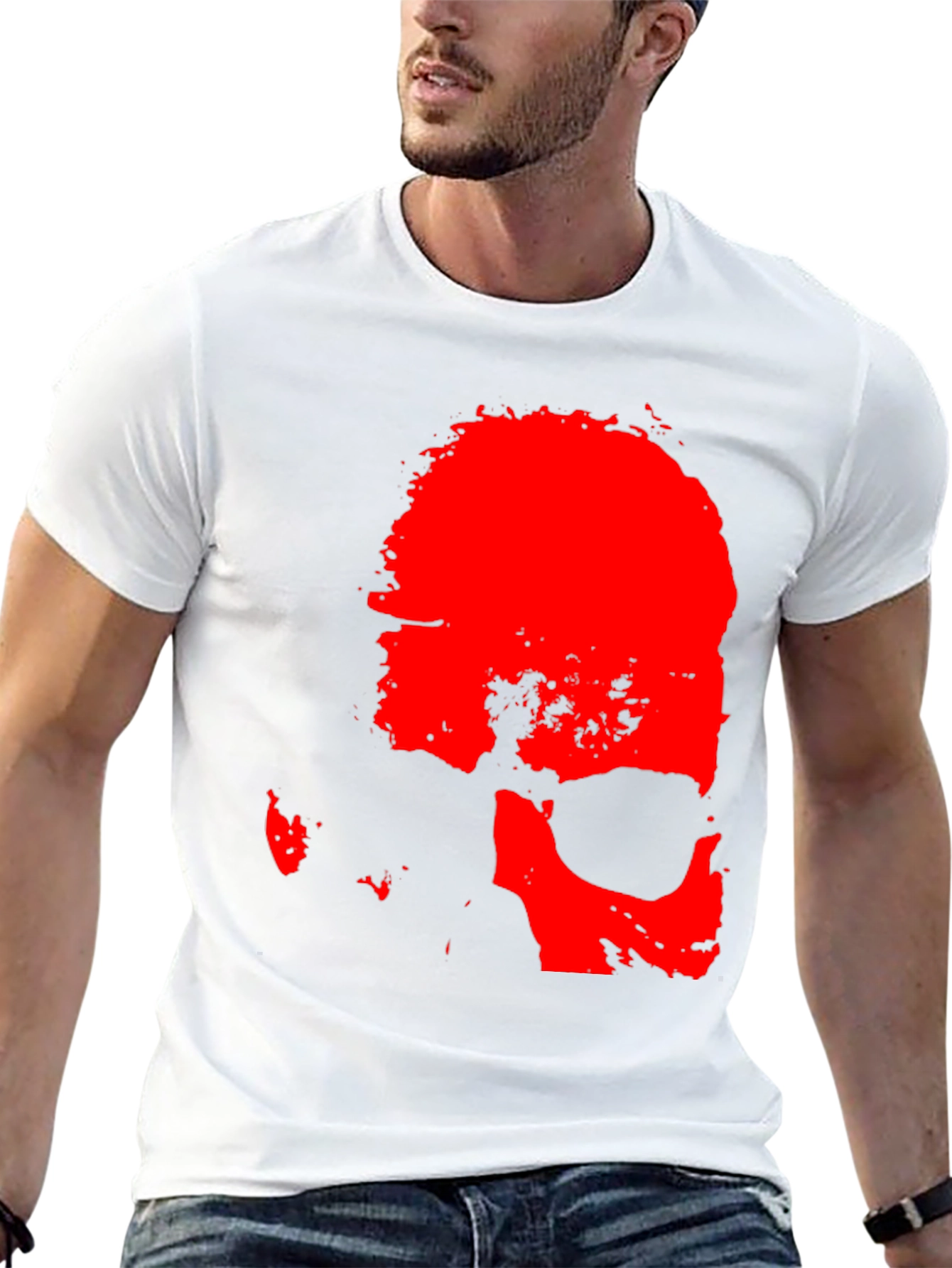 Bold Red Skull Graphic Print Black T-Shirt