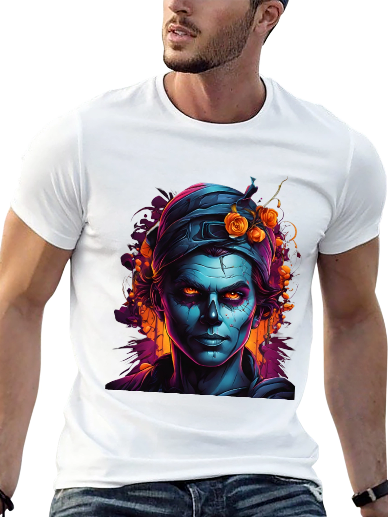 Floral Zombie Graphic T-Shirt - Black
