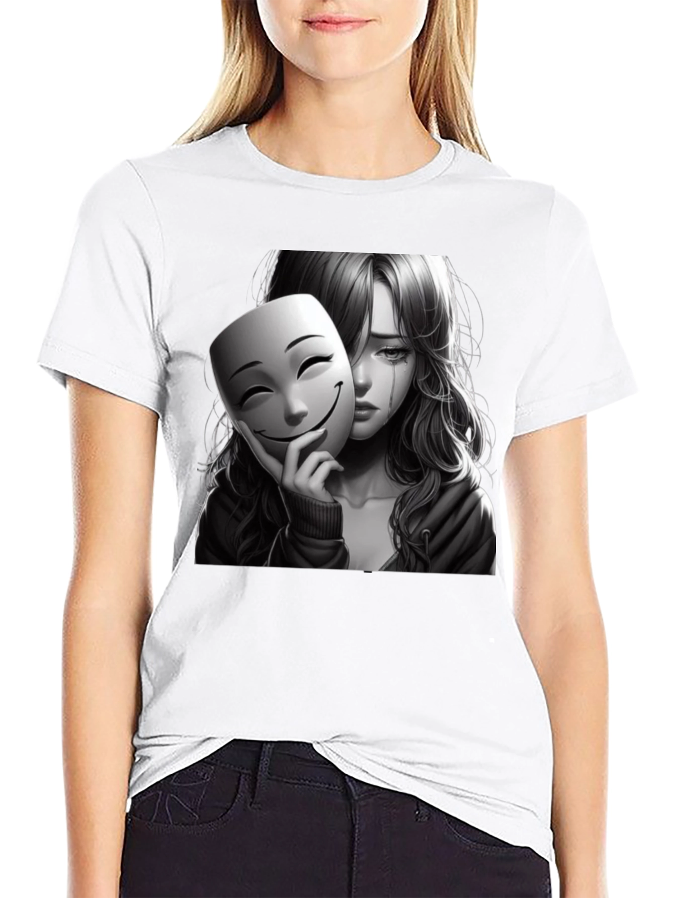 Sad Girl Mask Black T-Shirt
