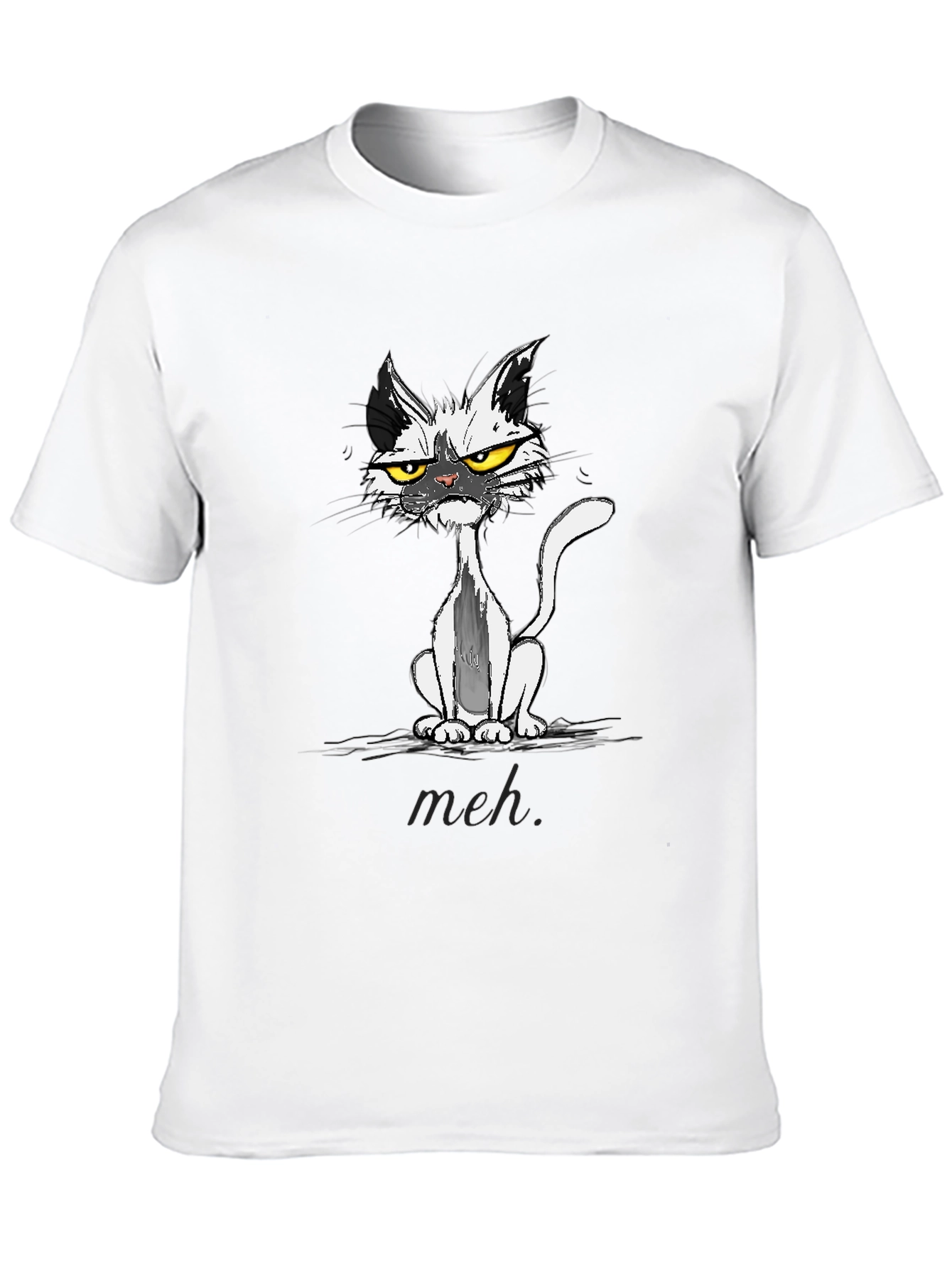 Meh Cat Graphic Tee - Black Cotton T-Shirt