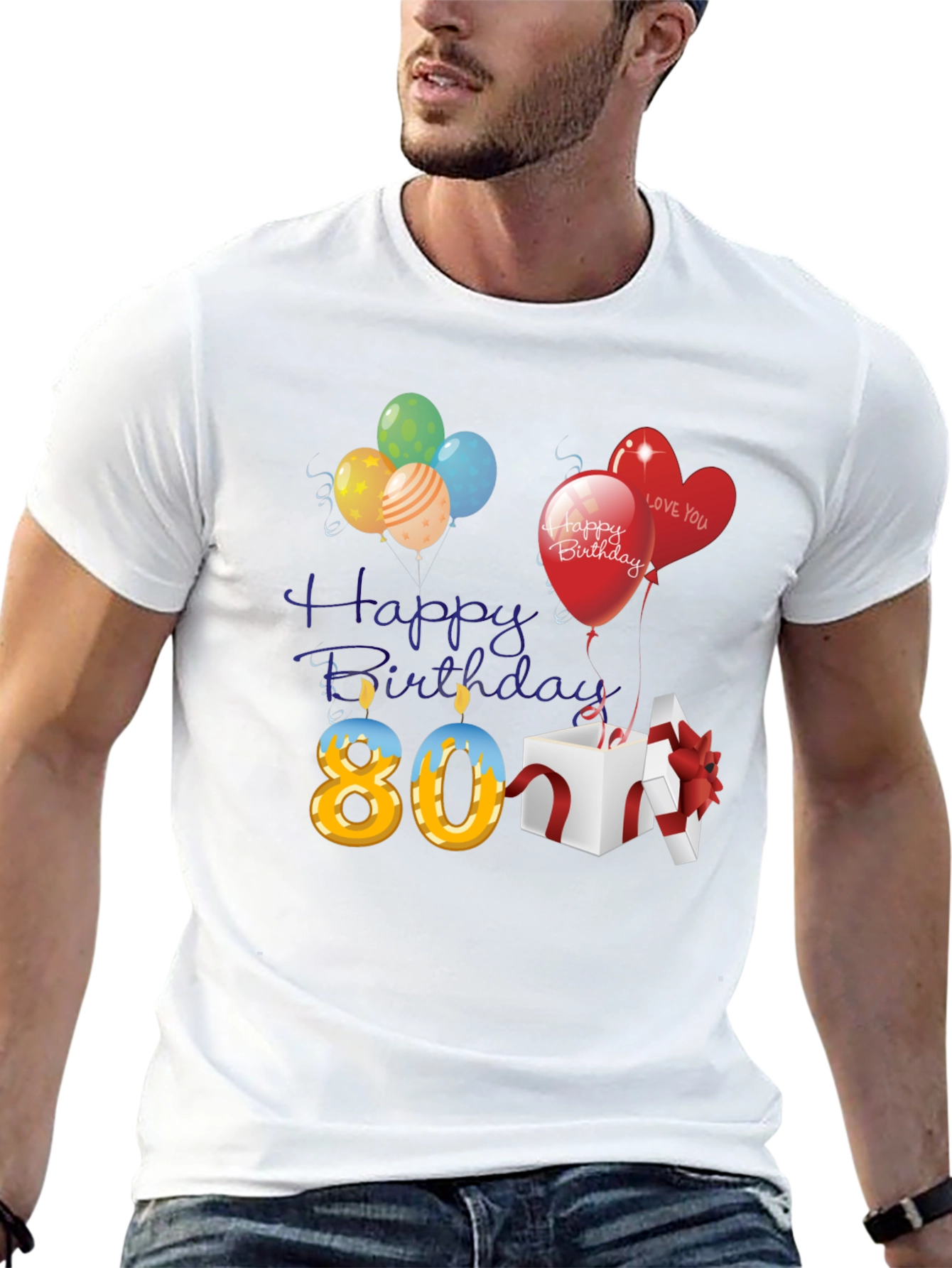 80th Birthday T-Shirt with Balloons and Gift