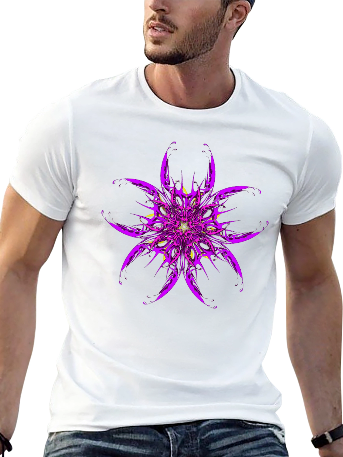 Purple Flower Graphic Print Black T-Shirt