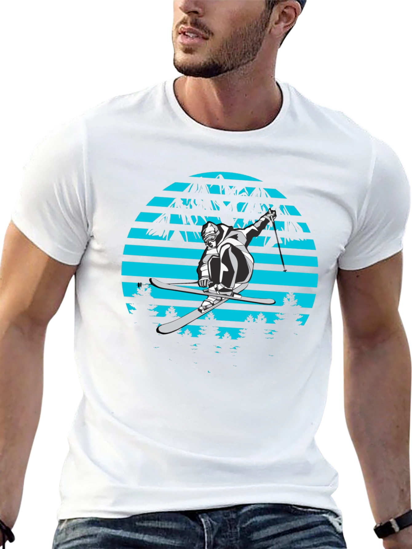 Retro Ski Jumper Graphic Tee - Black