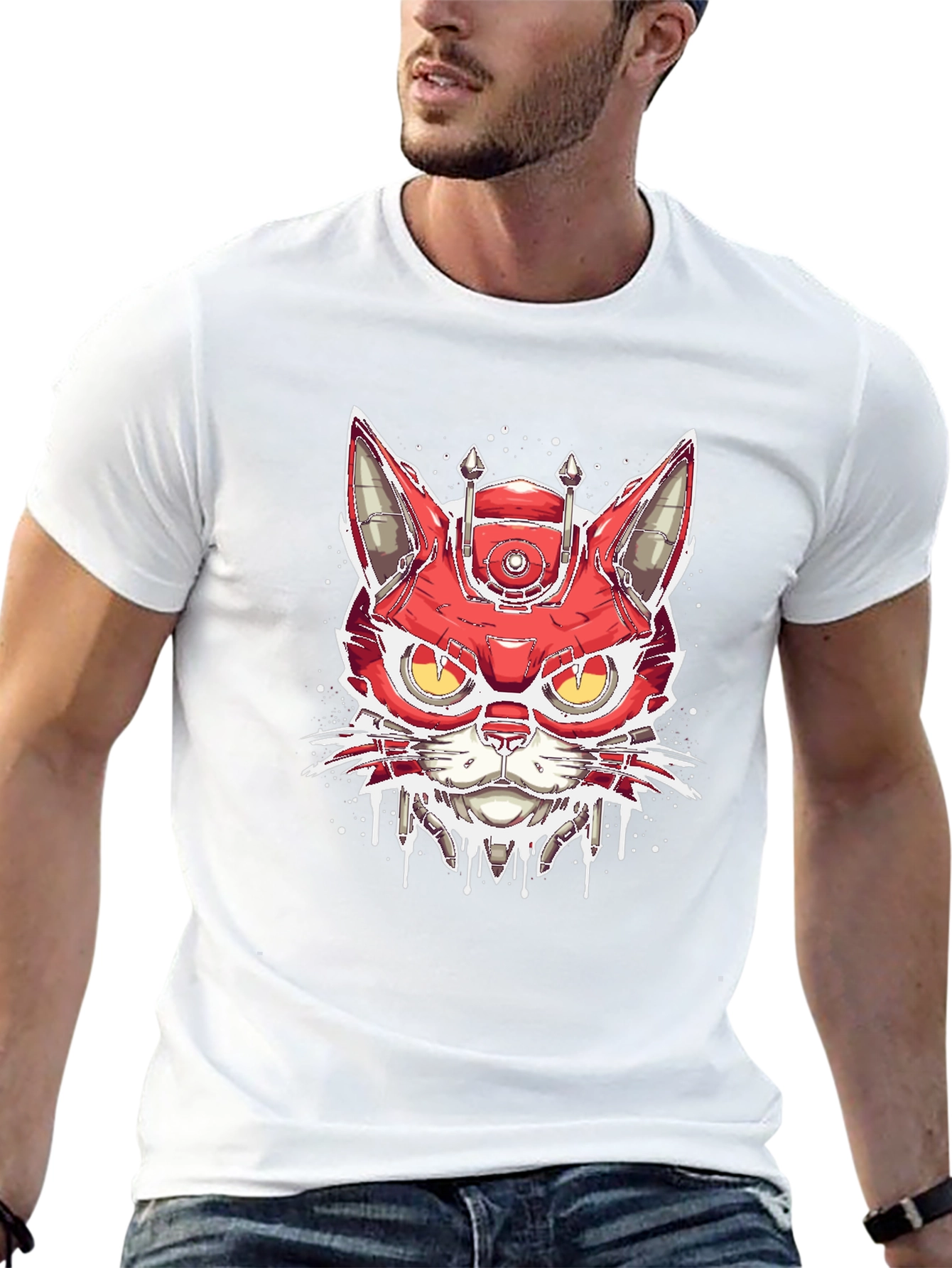 Cyberpunk Cat T-Shirt - Robotic Feline Design