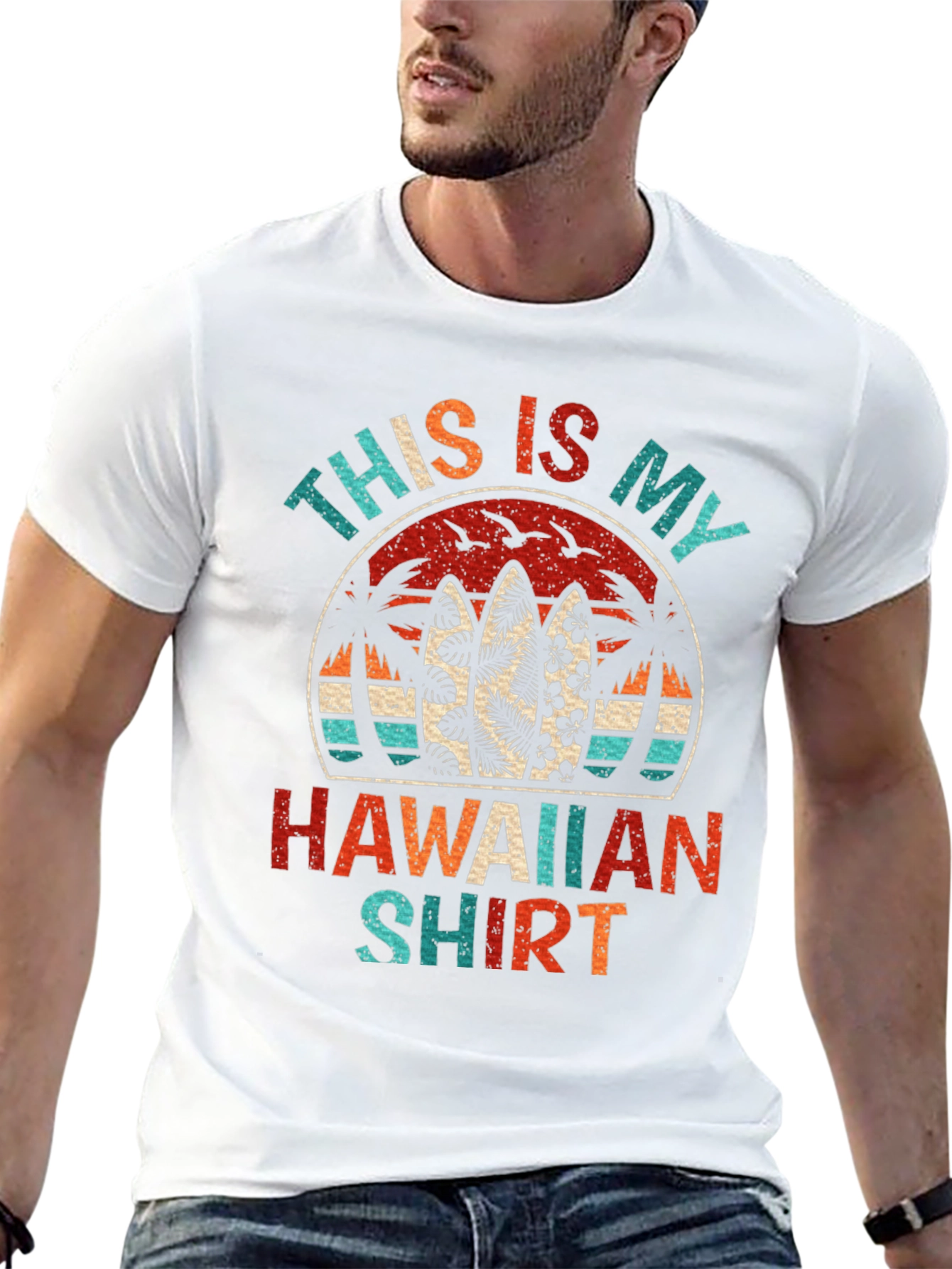 Retro Hawaiian Shirt - Palm Tree Surfboard Design