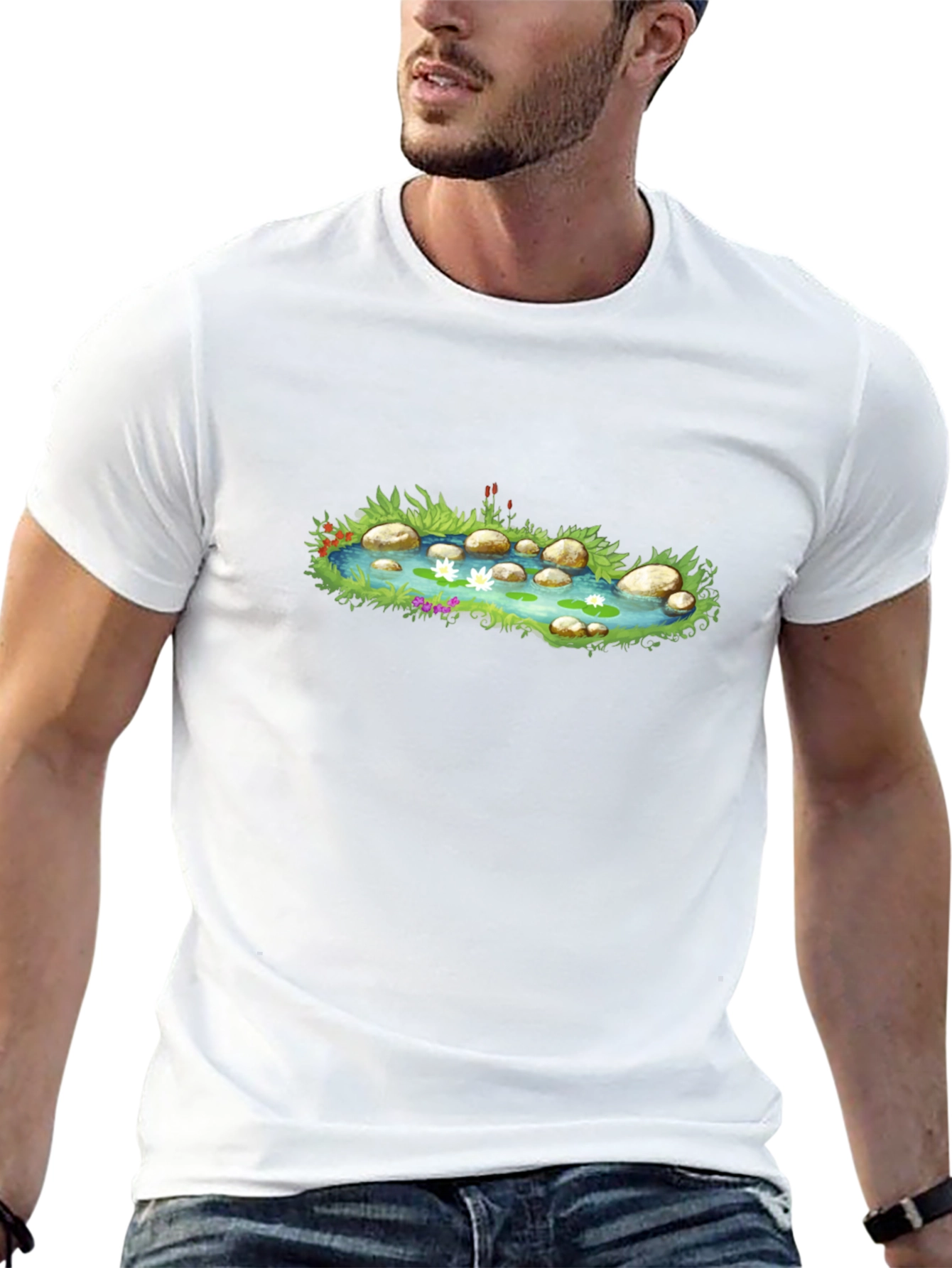 Black T-Shirt with Pond Graphic