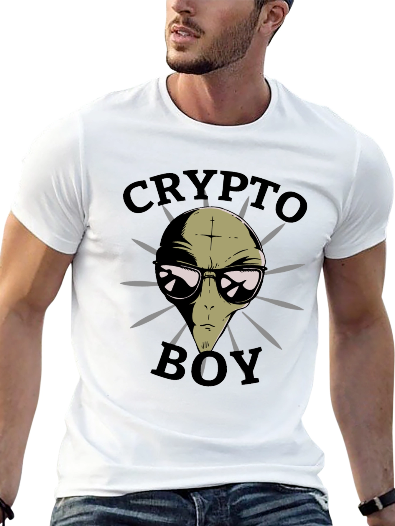 Crypto Boy Alien Graphic T-Shirt - Black
